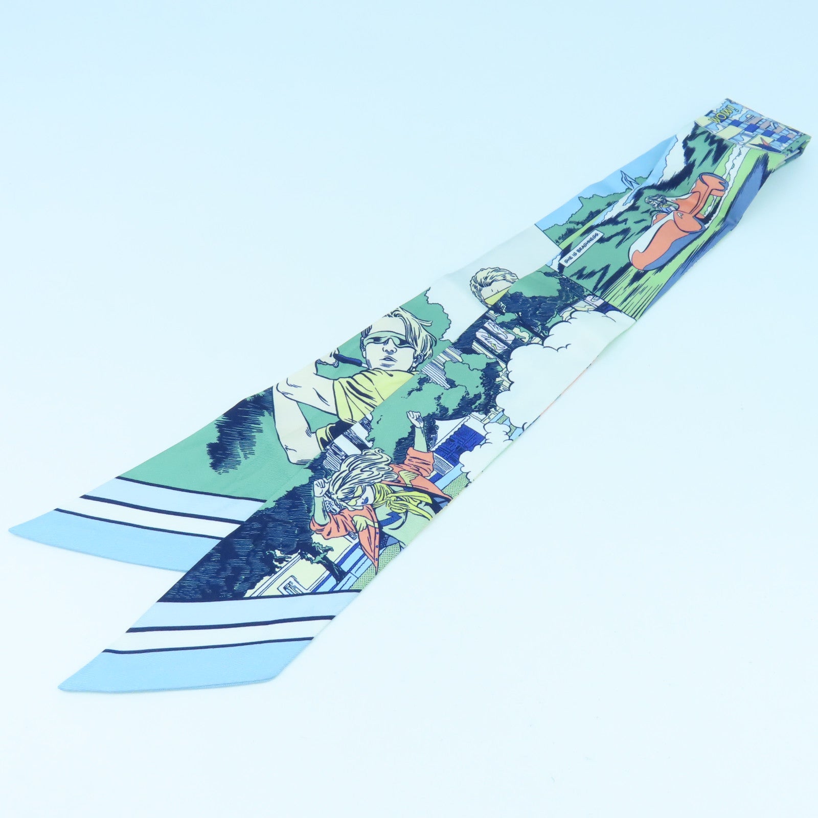 HERMES 【激減優惠】絲質Twilly絲巾藍色/綠色/多色
