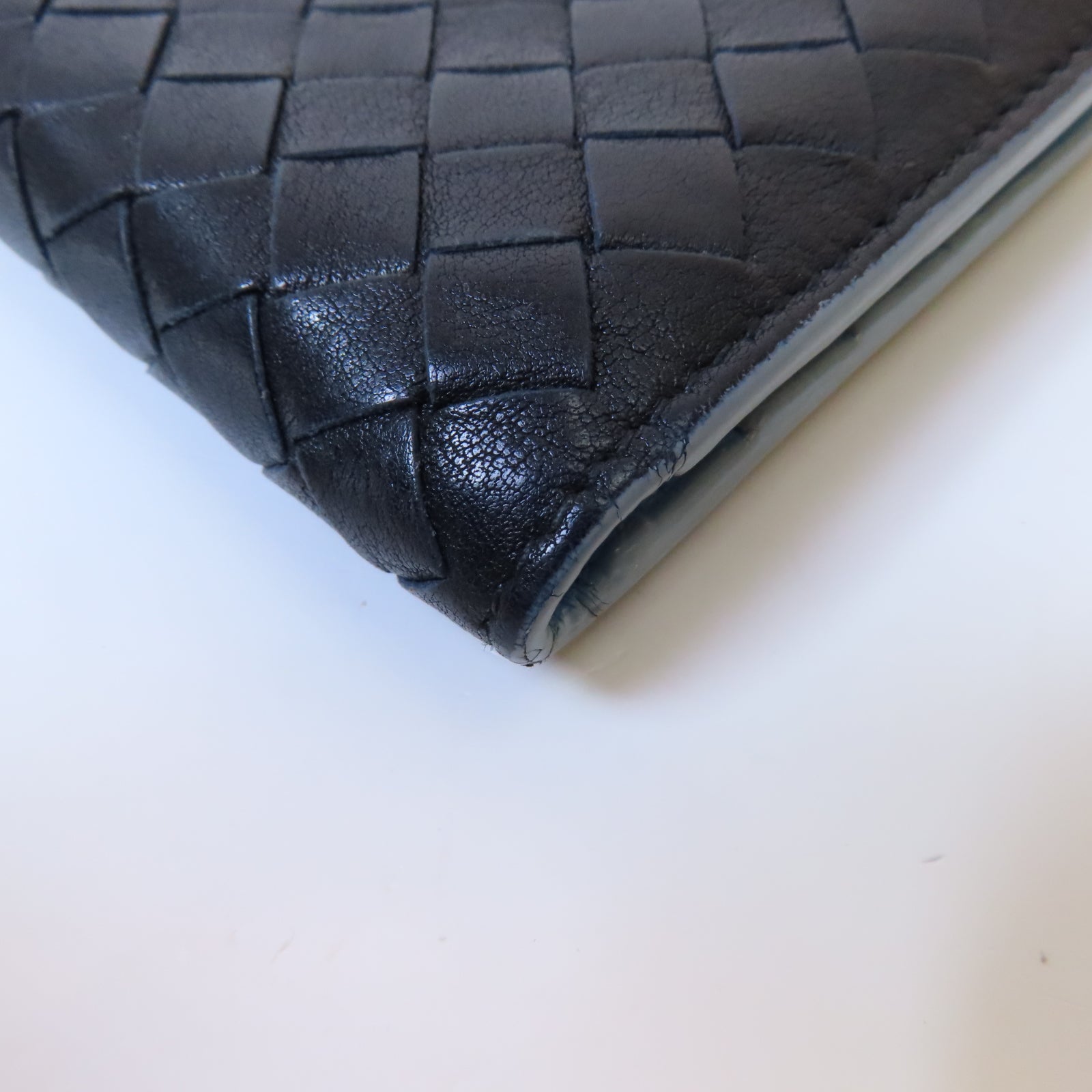 BOTTEGA VENETA 織紋皮革Wallet錢包黑色/藍色