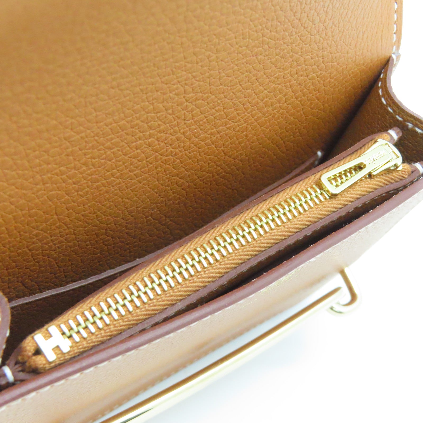 HERMES Evercolor皮革Roulis Slim金扣钱包Gold啡色