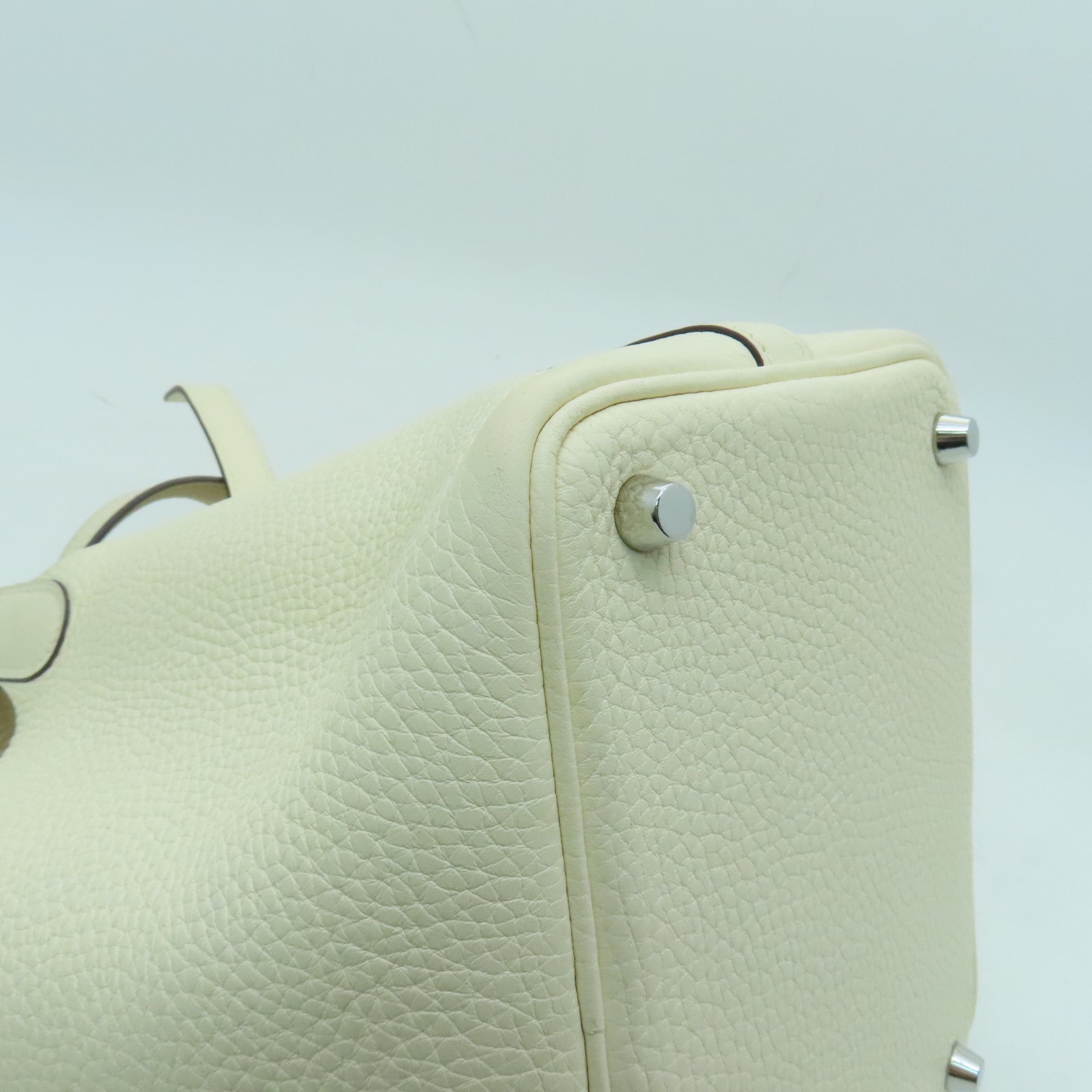 HERMES Clemence Leather Picotin PM Silver Button Handle Bag White