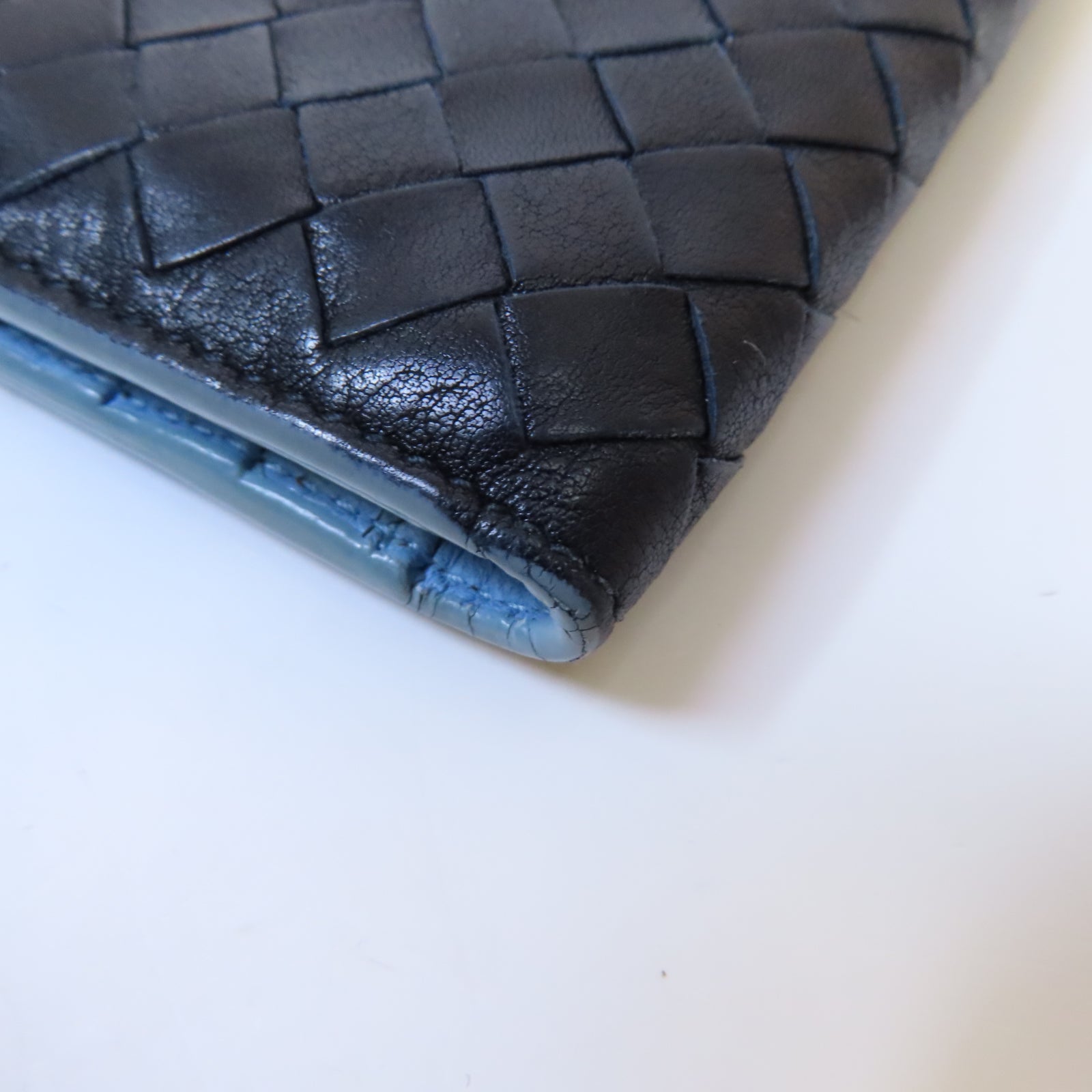 BOTTEGA VENETA 織紋皮革Wallet錢包黑色/藍色
