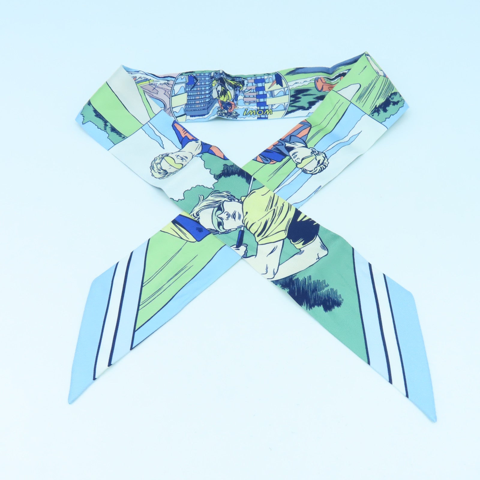 HERMES 【激減優惠】絲質Twilly絲巾藍色/綠色/多色