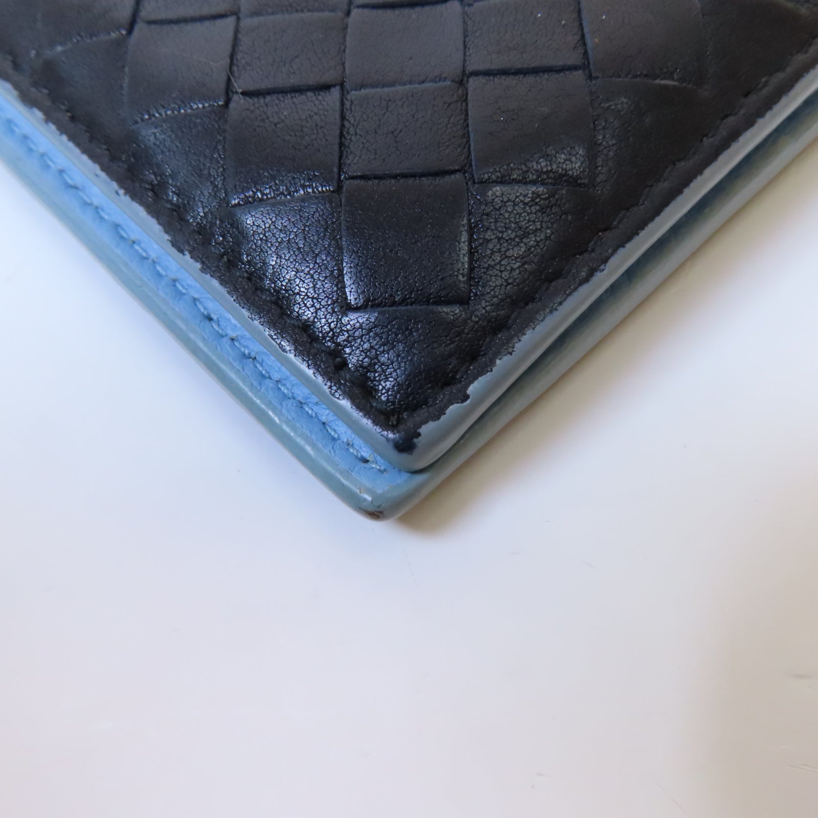 BOTTEGA VENETA 織紋皮革Wallet錢包黑色/藍色