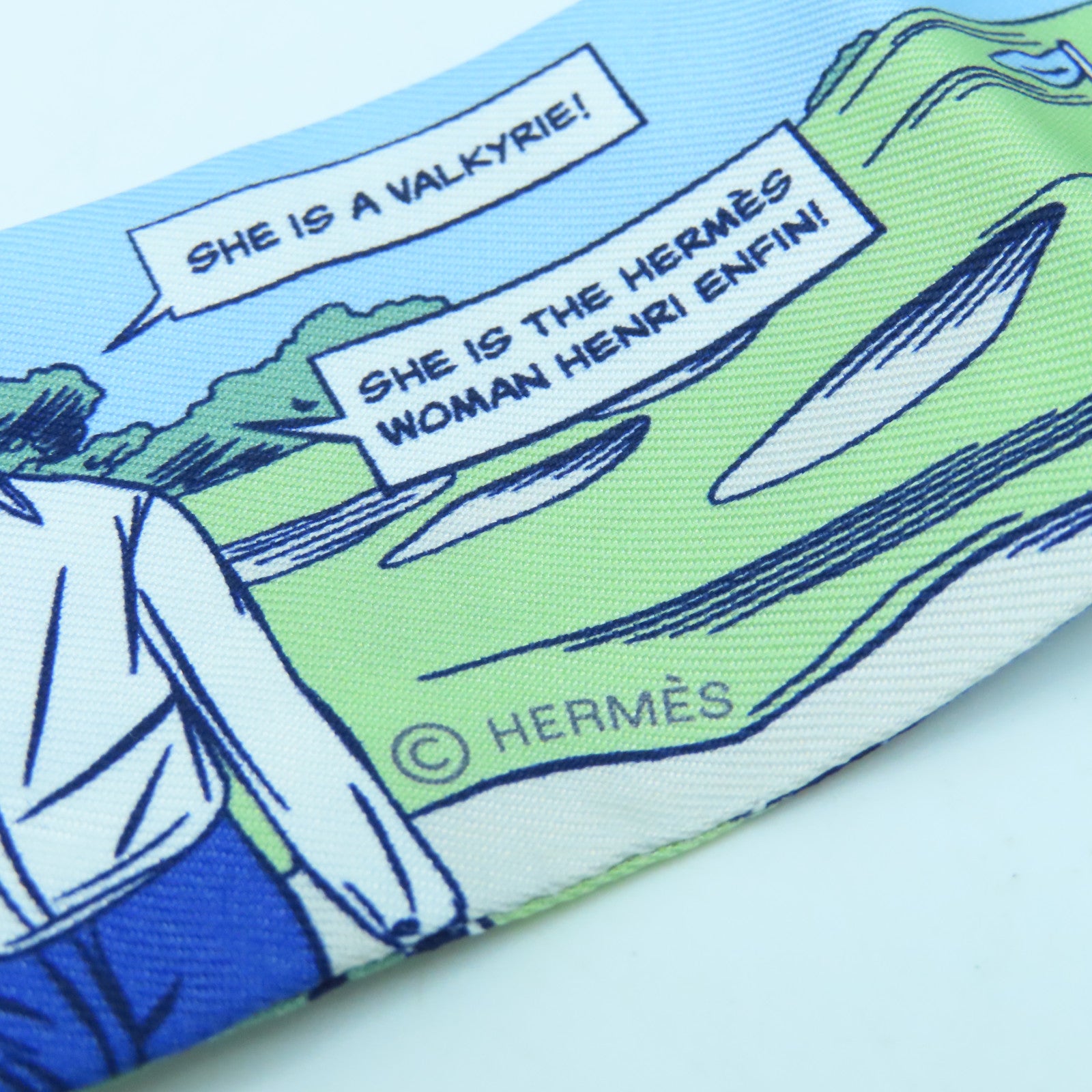 HERMES 【激減優惠】絲質Twilly絲巾藍色/綠色/多色