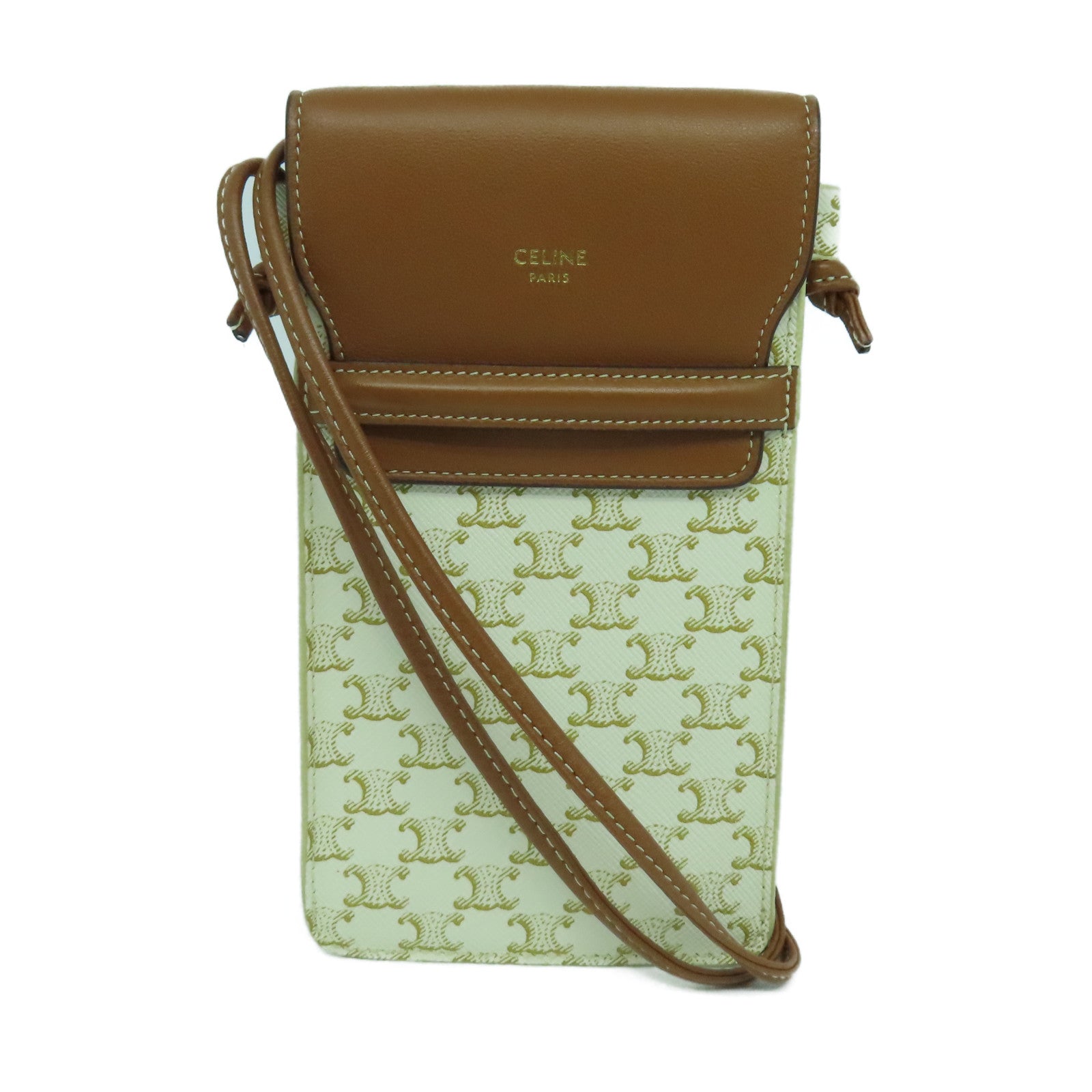 CELINE 塗層帆布Shoulder Bag肩背袋白色/啡色