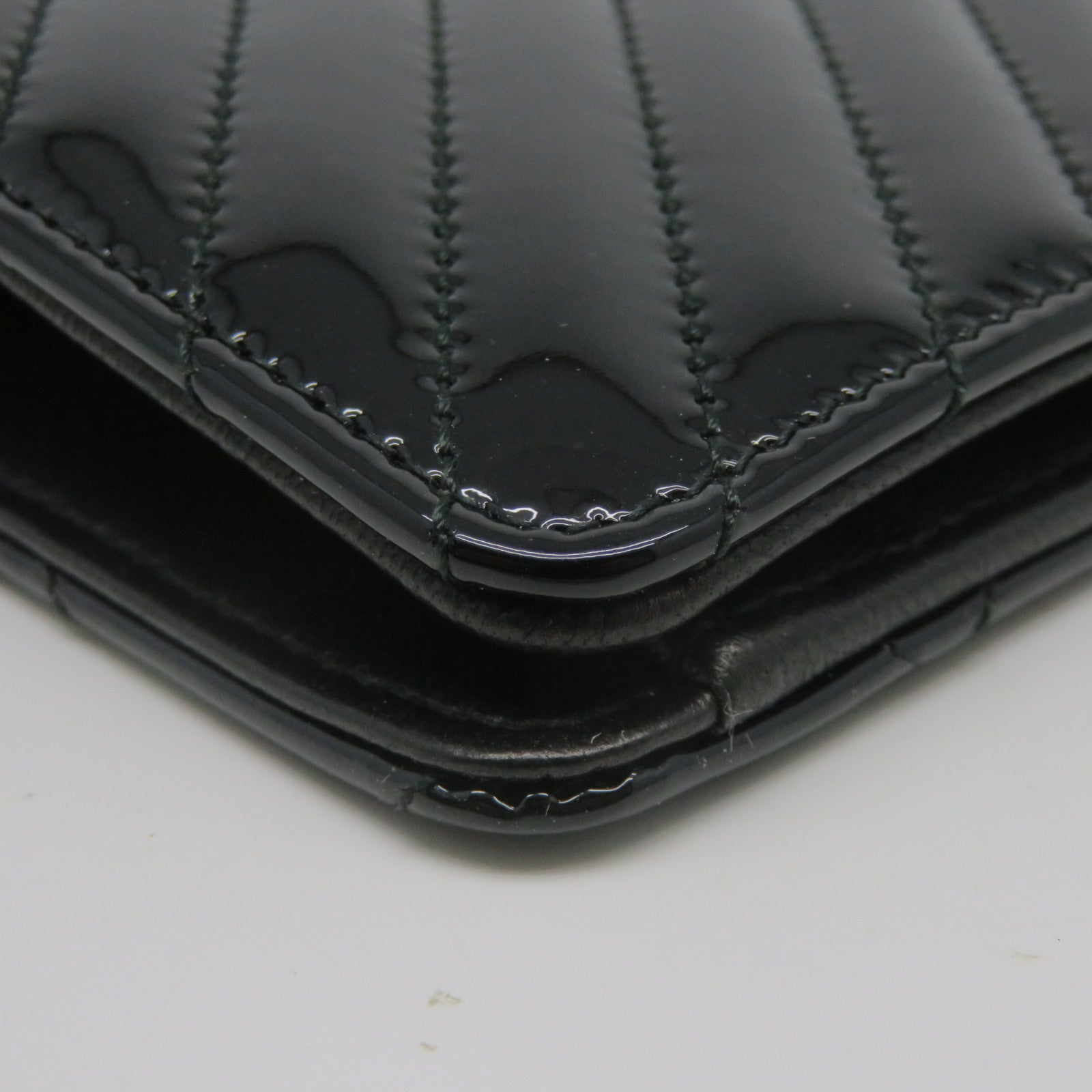 CHANEL 菱格斜紋漆皮牛皮皮革Long wallet銀扣長錢包黑色