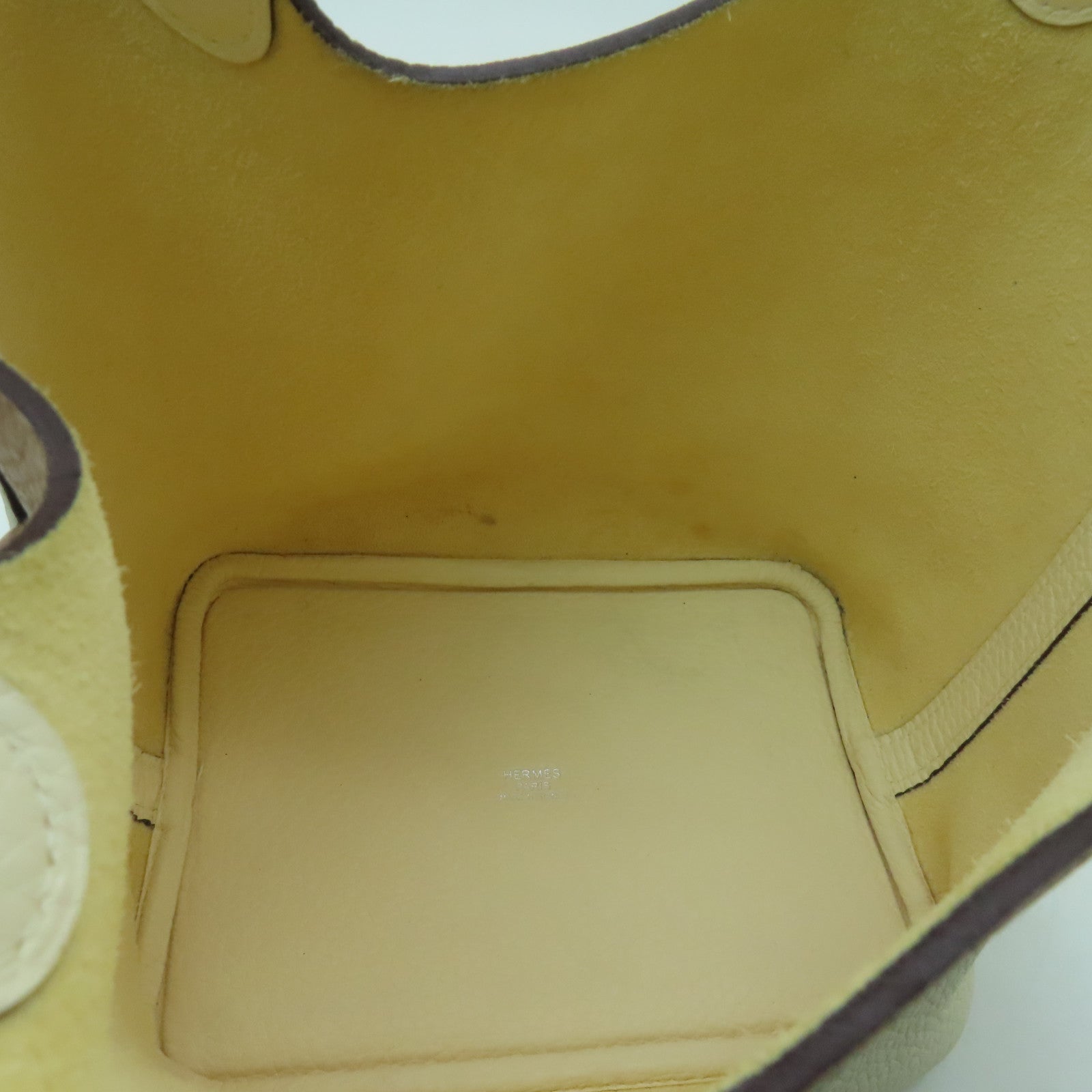 HERMES Clemence Leather Picotin PM Silver Button Handle Bag White