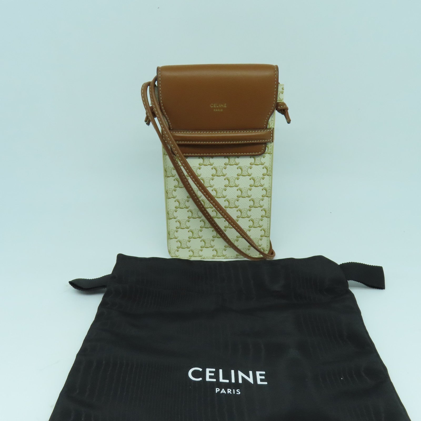 CELINE 塗層帆布Shoulder Bag肩背袋白色/啡色