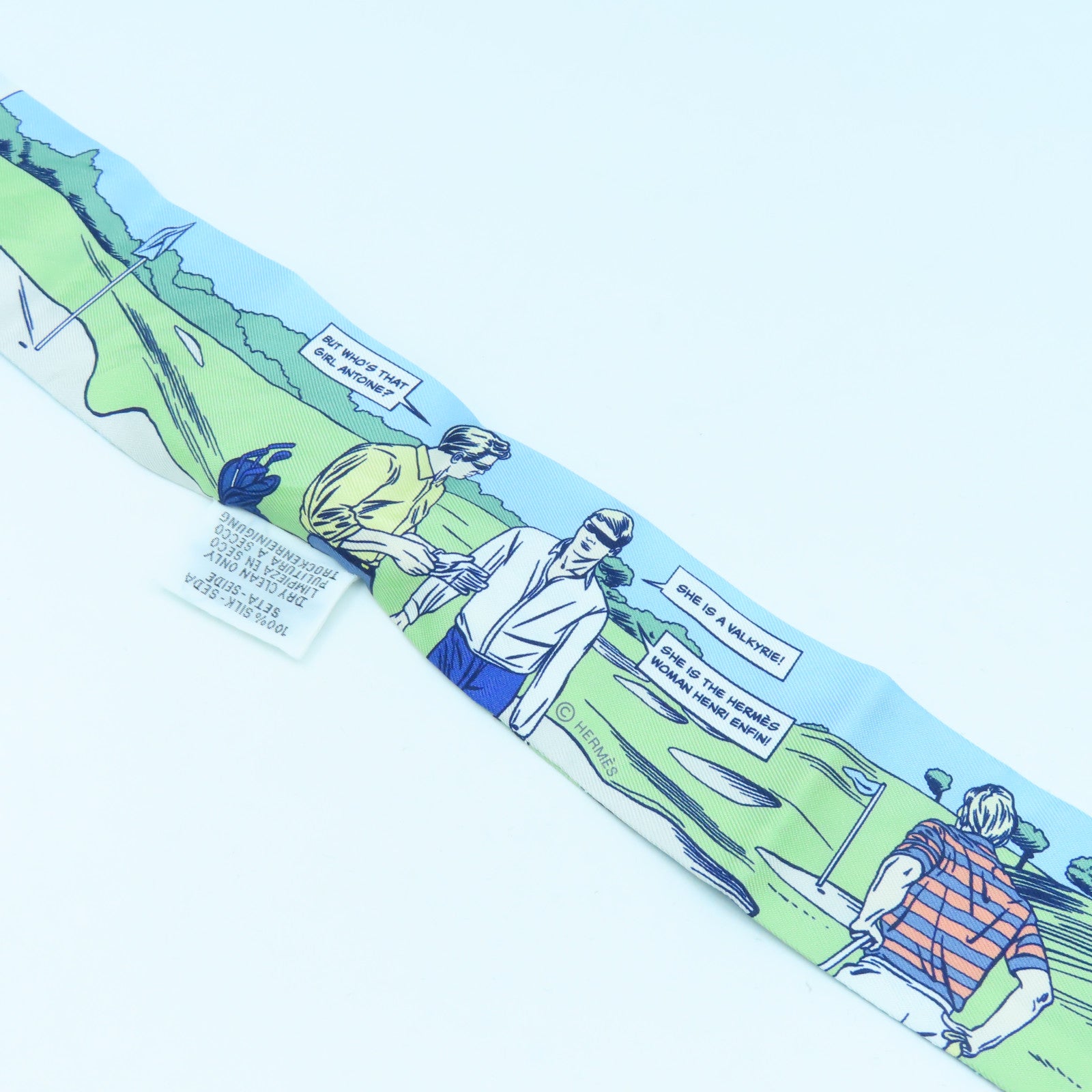 HERMES 【激減優惠】絲質Twilly絲巾藍色/綠色/多色