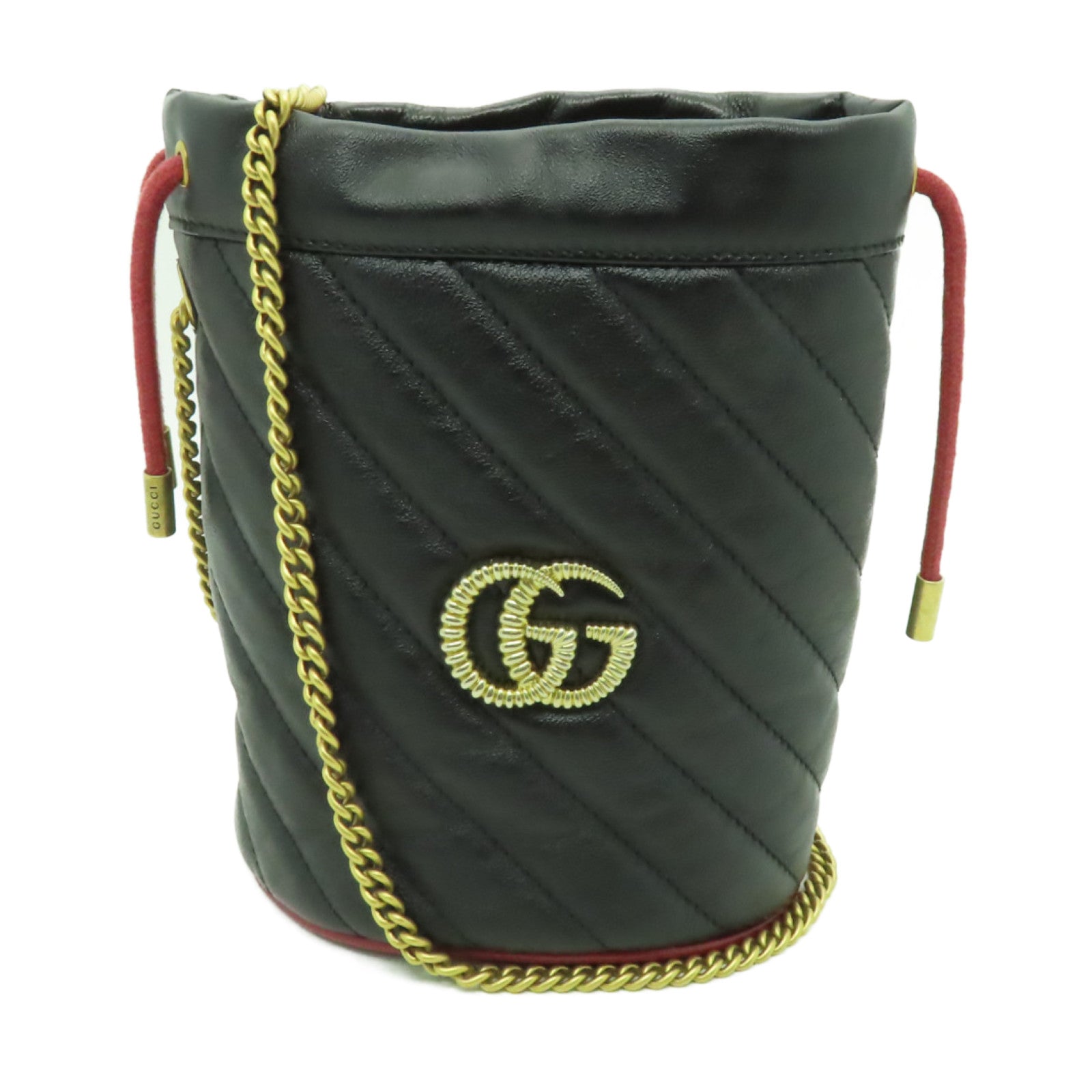 GUCCI 【激減優惠】牛皮皮革GG Marmont Bucket金扣鏈帶肩背袋黑色