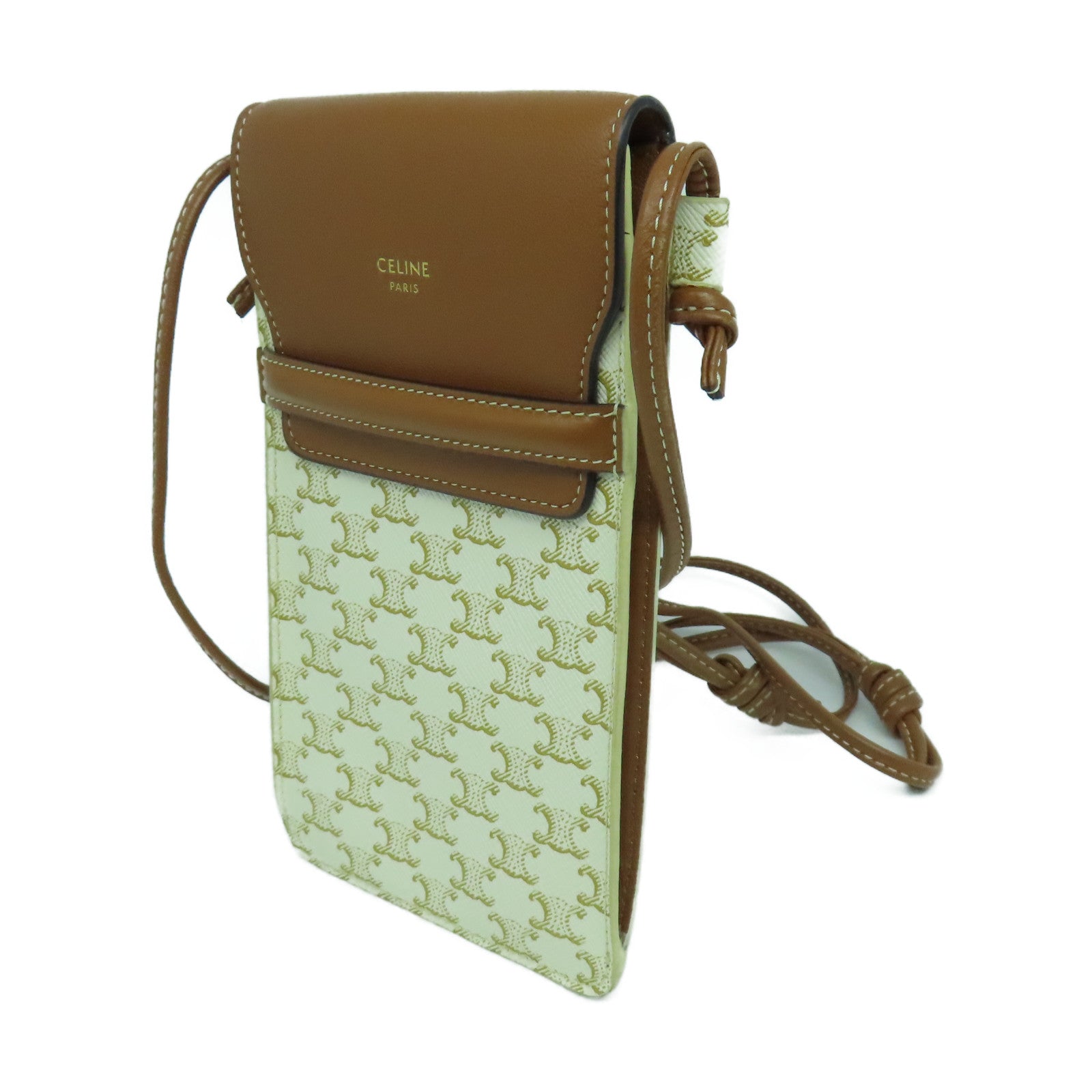 CELINE 塗層帆布Shoulder Bag肩背袋白色/啡色