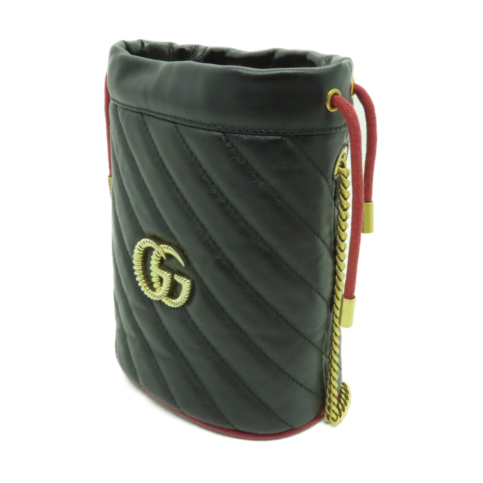 GUCCI 【激減優惠】牛皮皮革GG Marmont Bucket金扣鏈帶肩背袋黑色