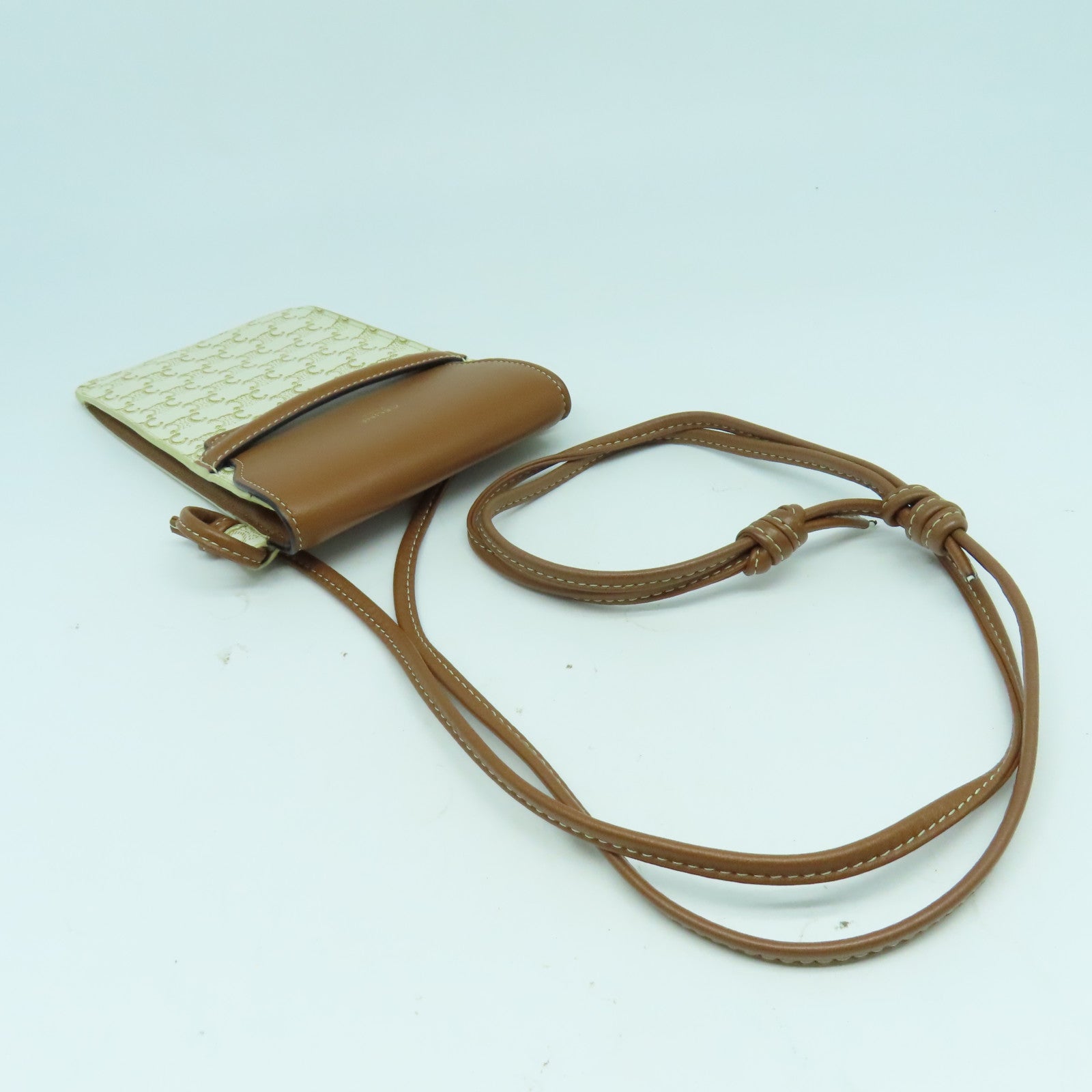 CELINE 塗層帆布Shoulder Bag肩背袋白色/啡色