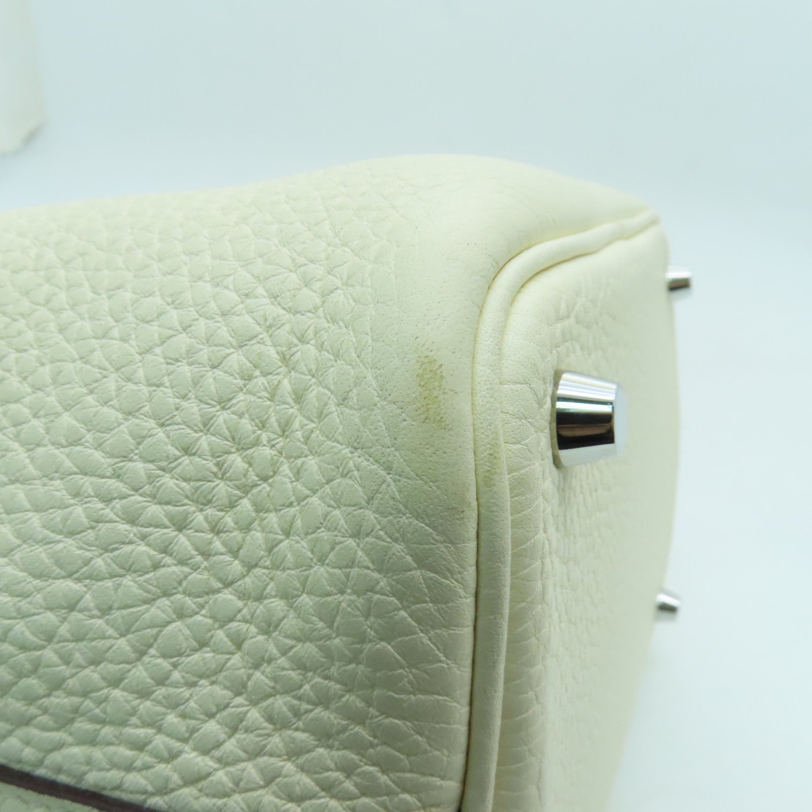 HERMES Clemence Leather Picotin PM Silver Button Handle Bag White