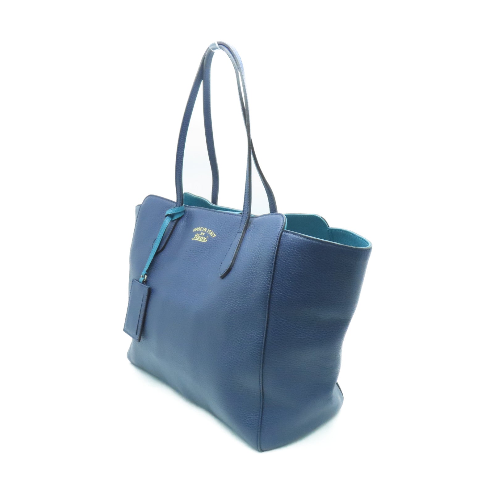 GUCCI Leather Shoulder Bag Gold Buckle Blue/Green