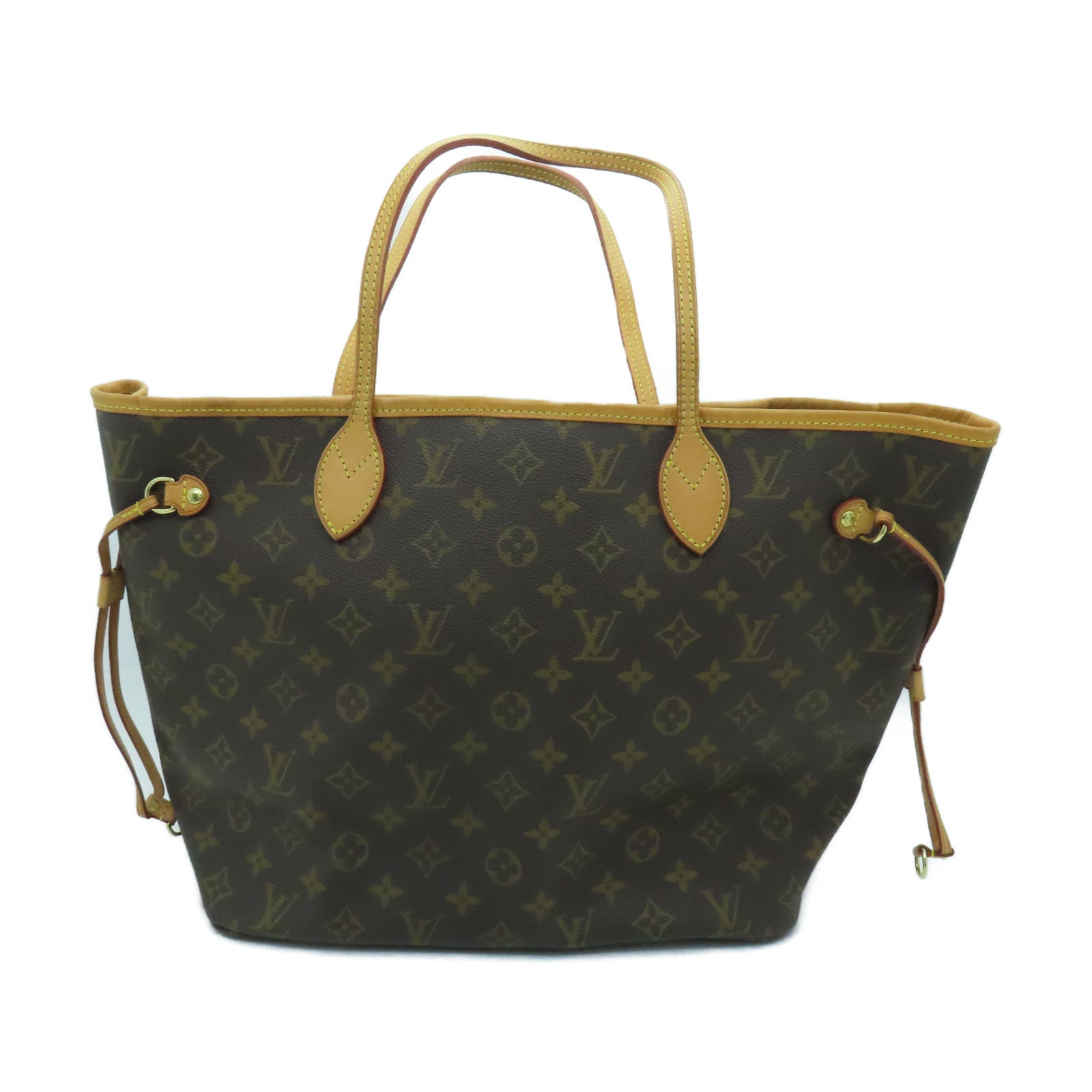 LOUIS VUITTON Monogram Neverfull MM gold buckle handle bag brown