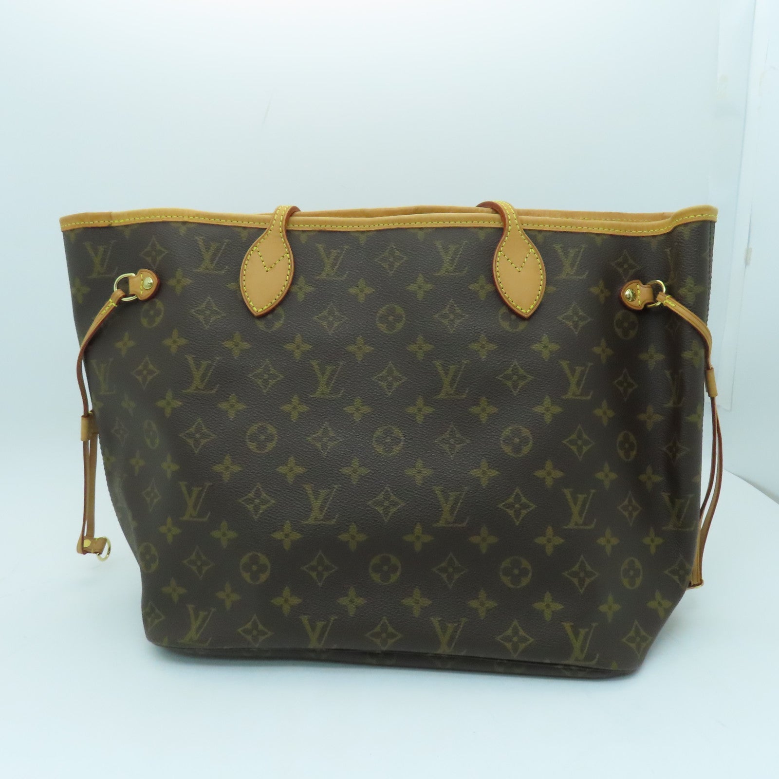 LOUIS VUITTON Monogram Neverfull MM gold buckle handle bag brown