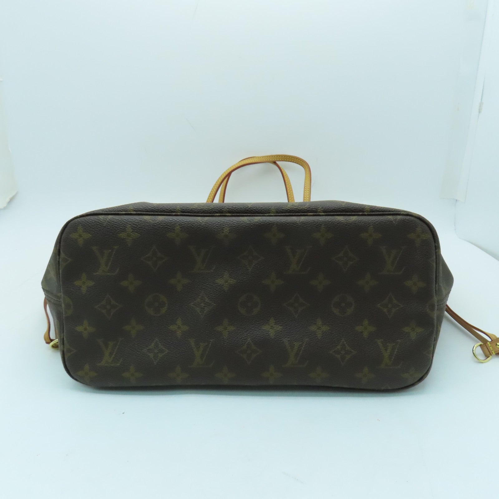 LOUIS VUITTON Monogram Neverfull MM gold buckle handle bag brown