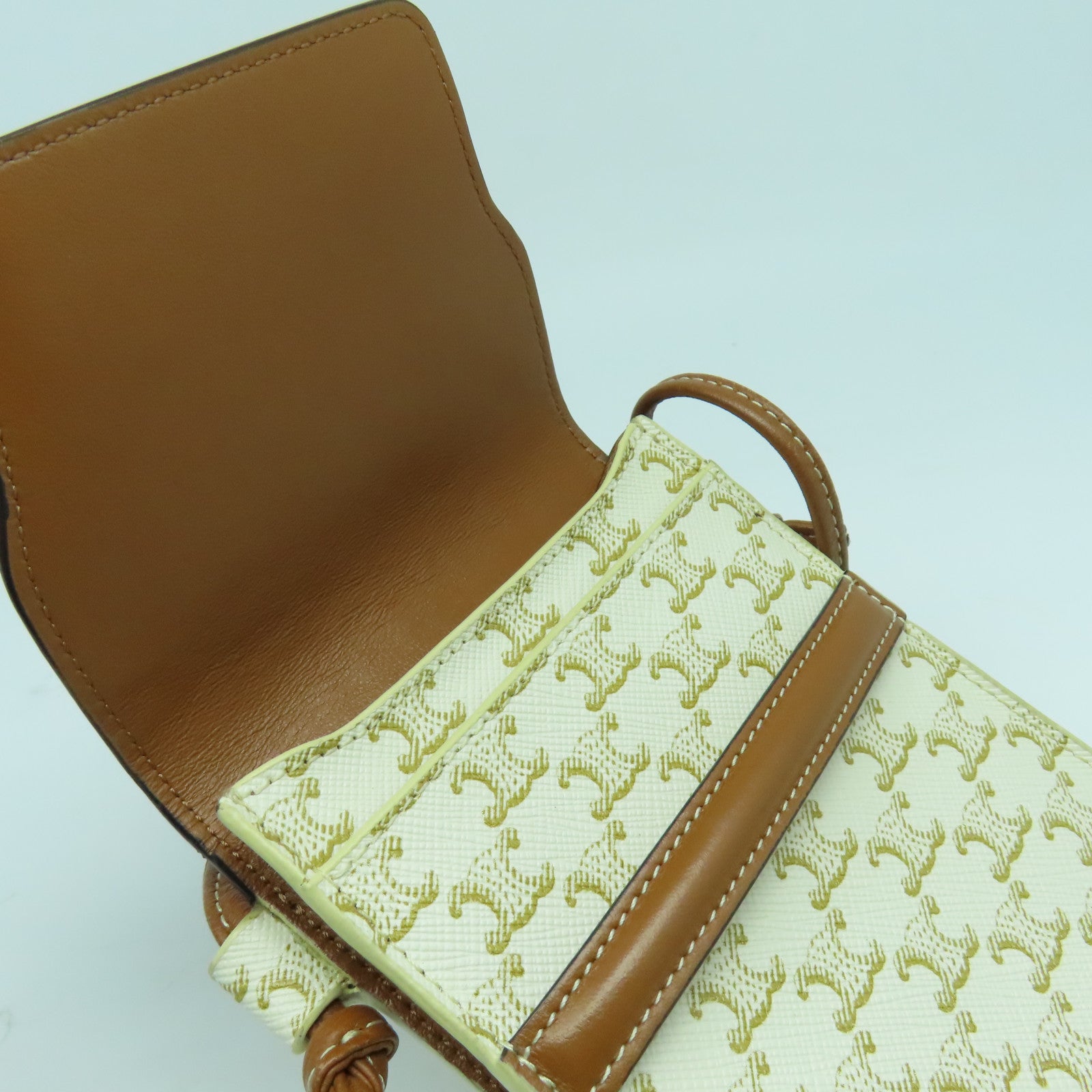 CELINE 塗層帆布Shoulder Bag肩背袋白色/啡色