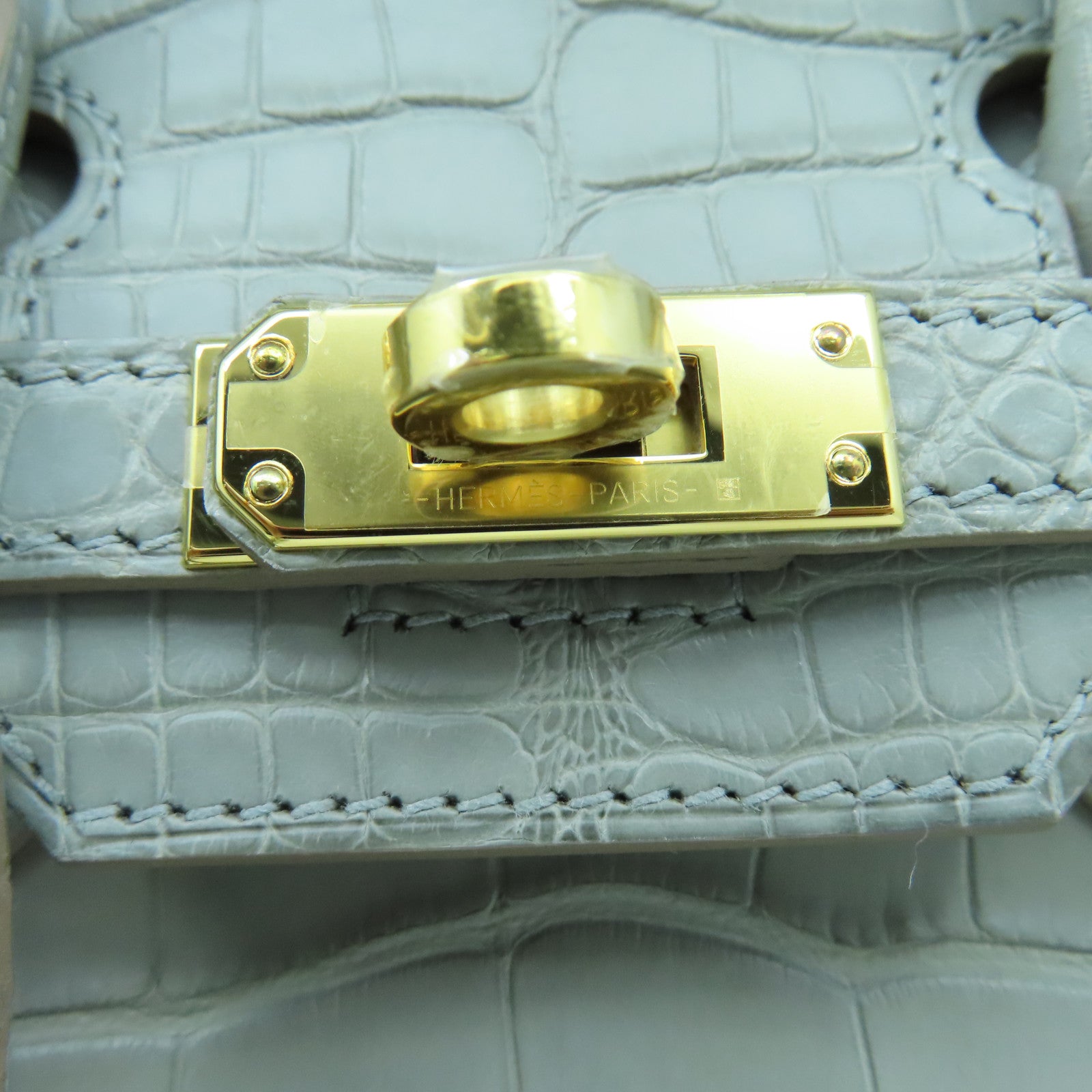 HERMES Alligator Mat皮革Birkin 25 Hand Bag金扣手提袋灰色