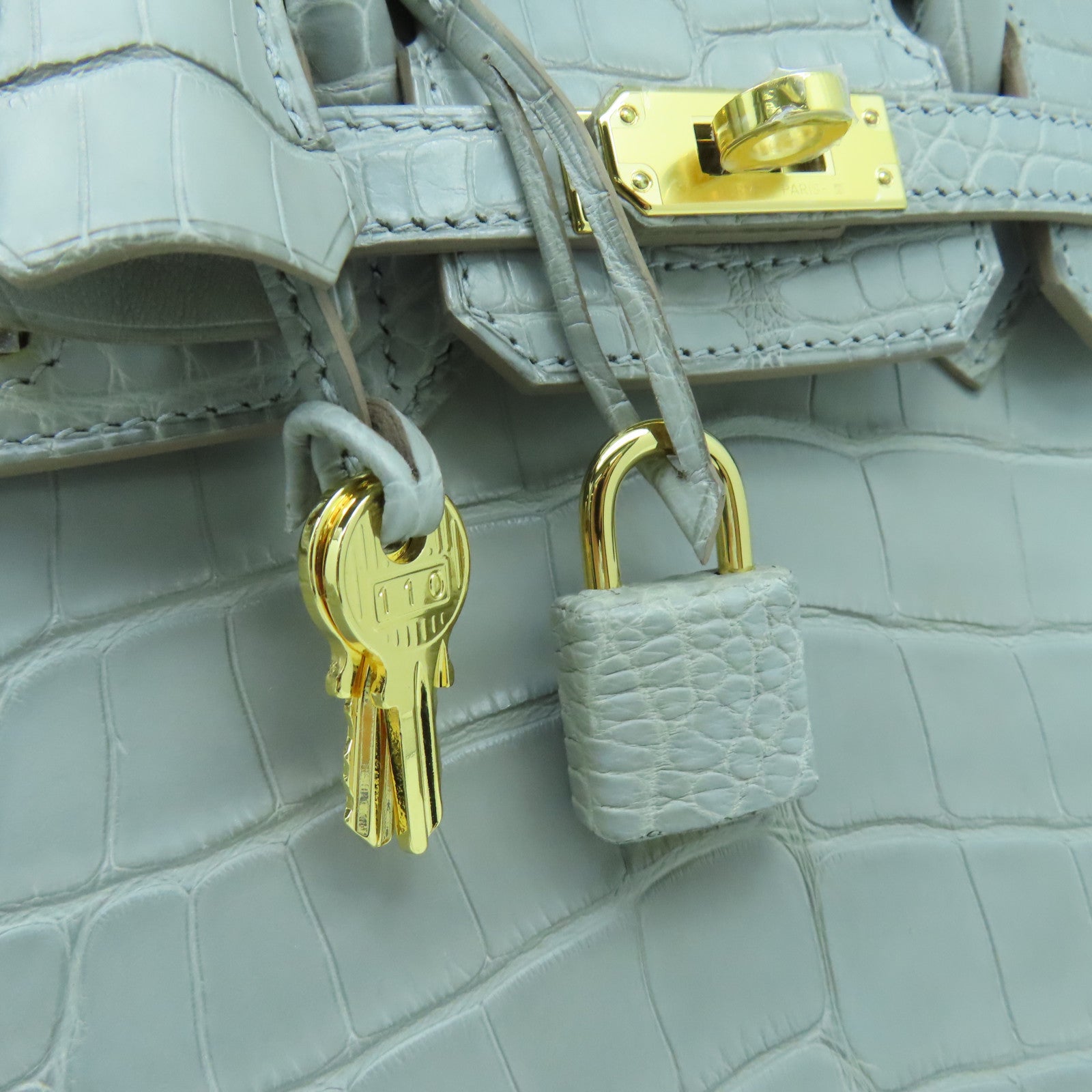 HERMES Alligator Mat皮革Birkin 25 Hand Bag金扣手提袋灰色