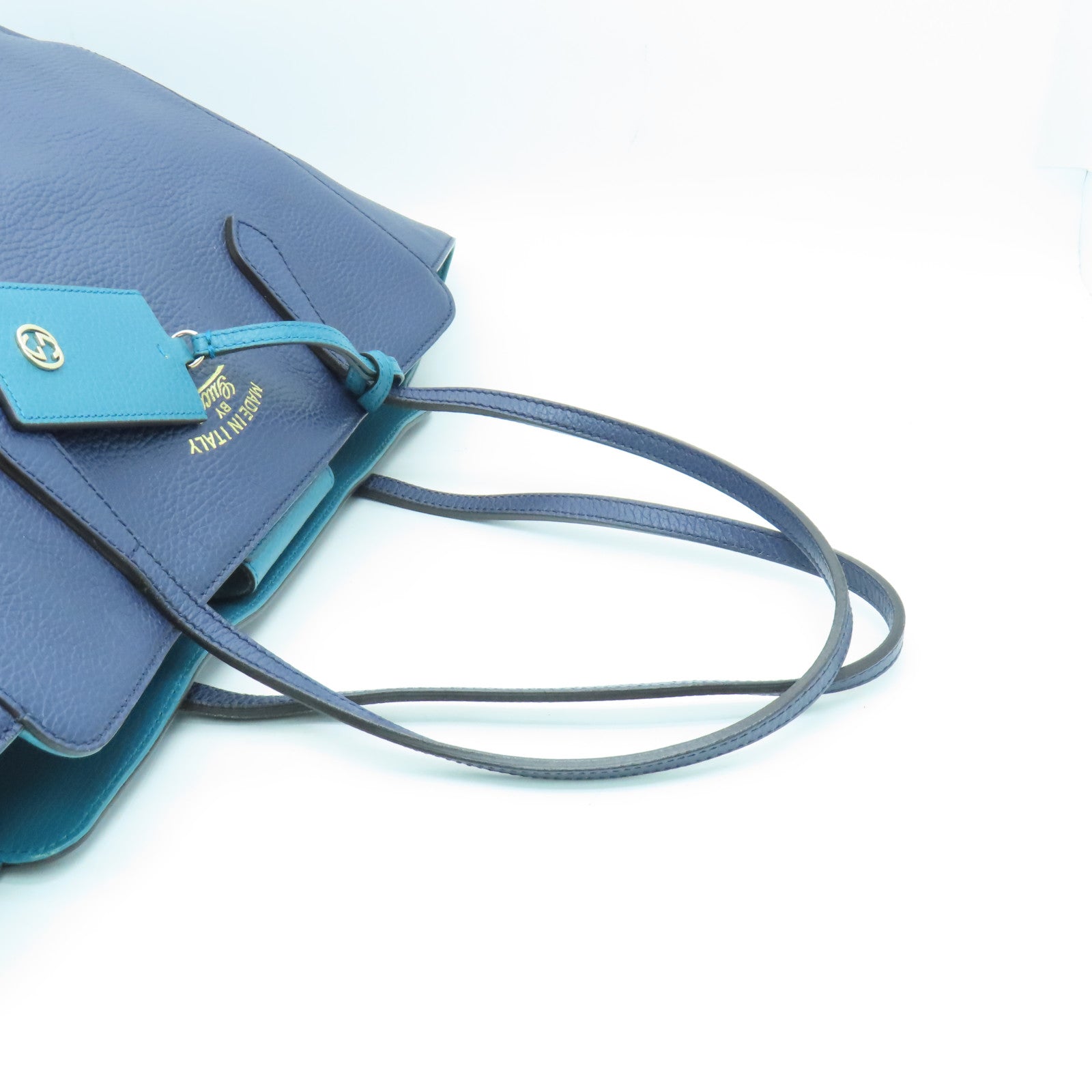 GUCCI Leather Shoulder Bag Gold Buckle Blue/Green