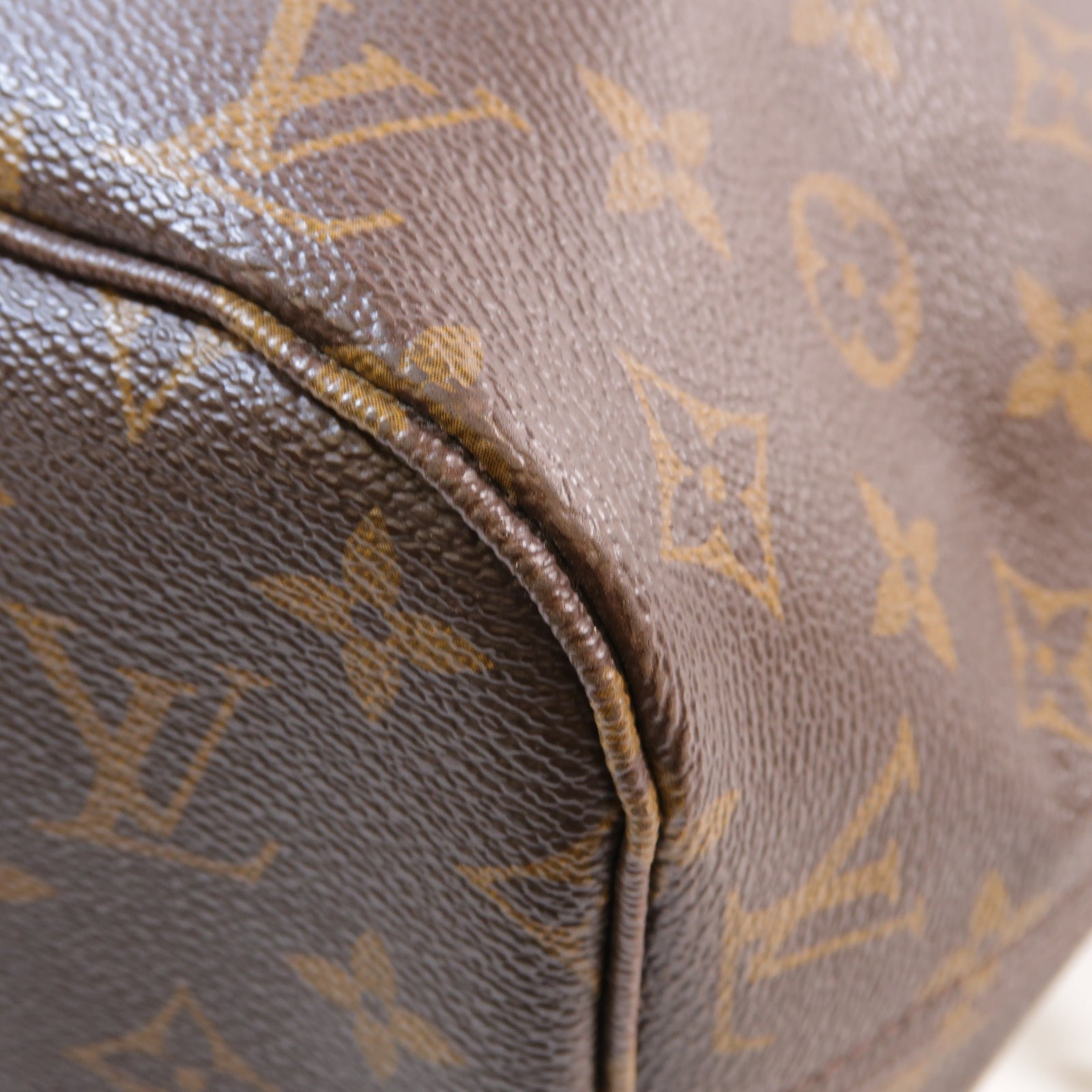 LOUIS VUITTON Monogram Neverfull MM金扣手挽袋啡色