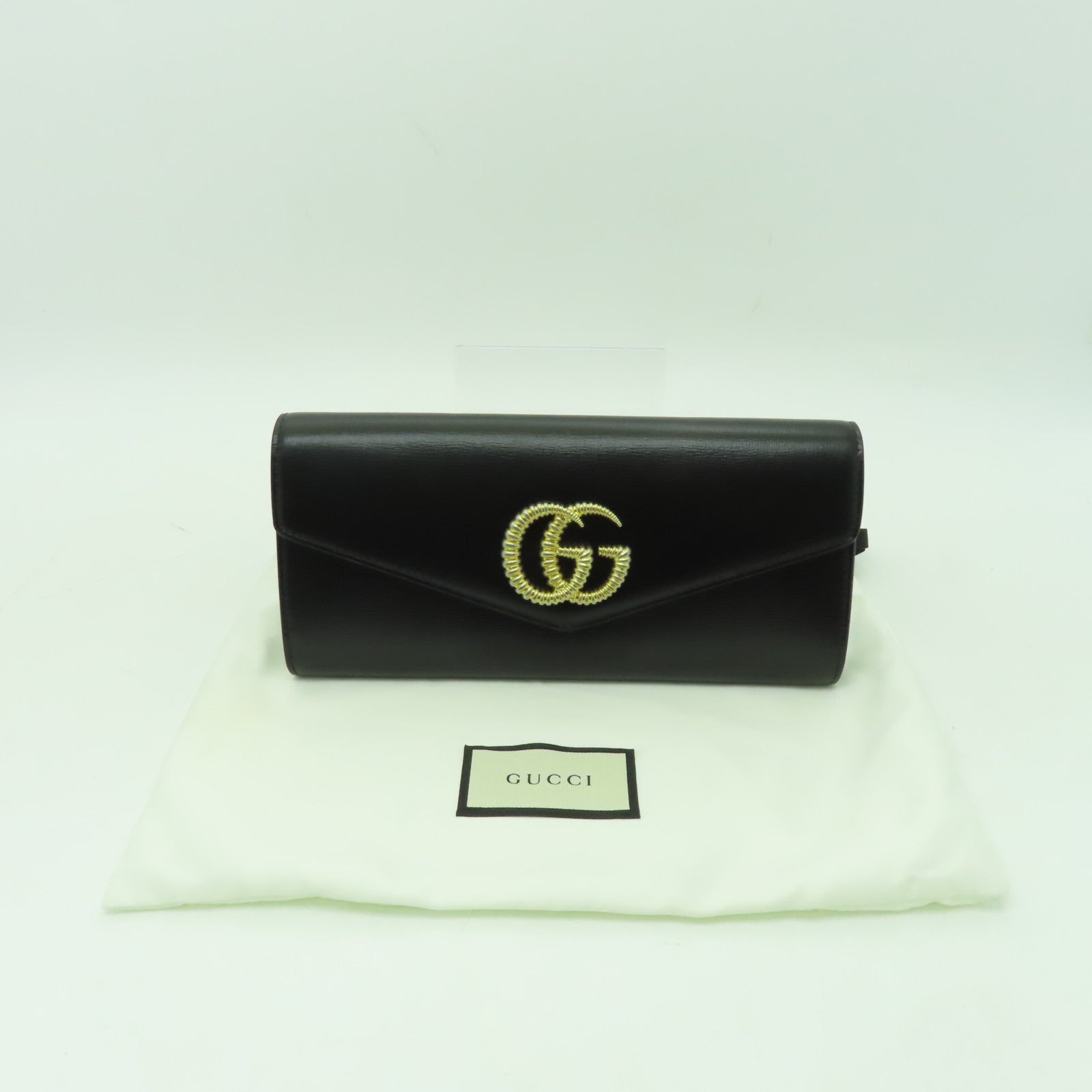 GUCCI 牛皮皮革Broadway Clutch Bag金扣手拿包黑色