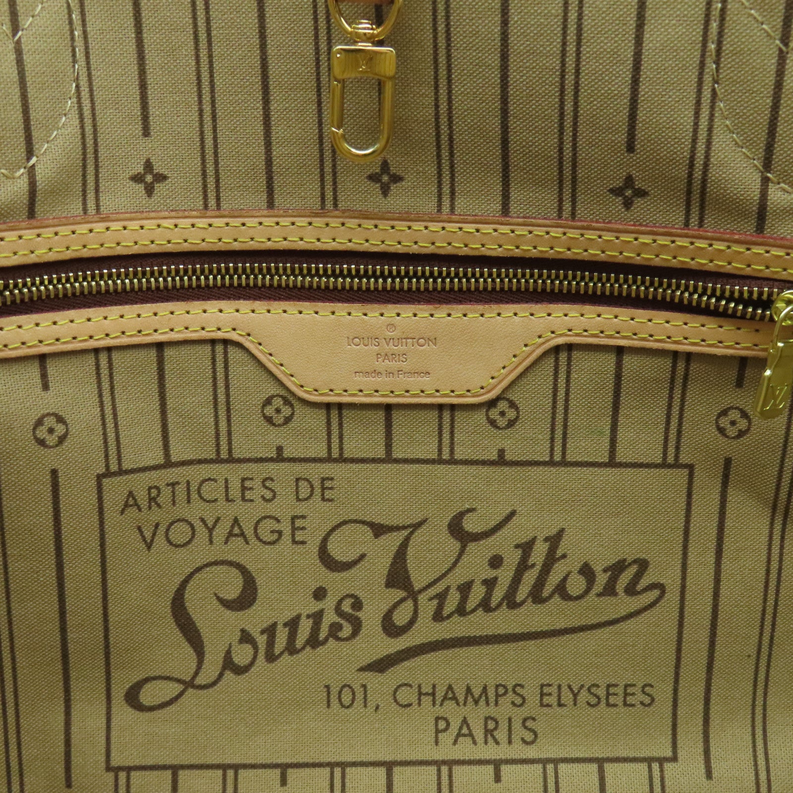 LOUIS VUITTON Monogram Neverfull MM gold buckle handle bag brown