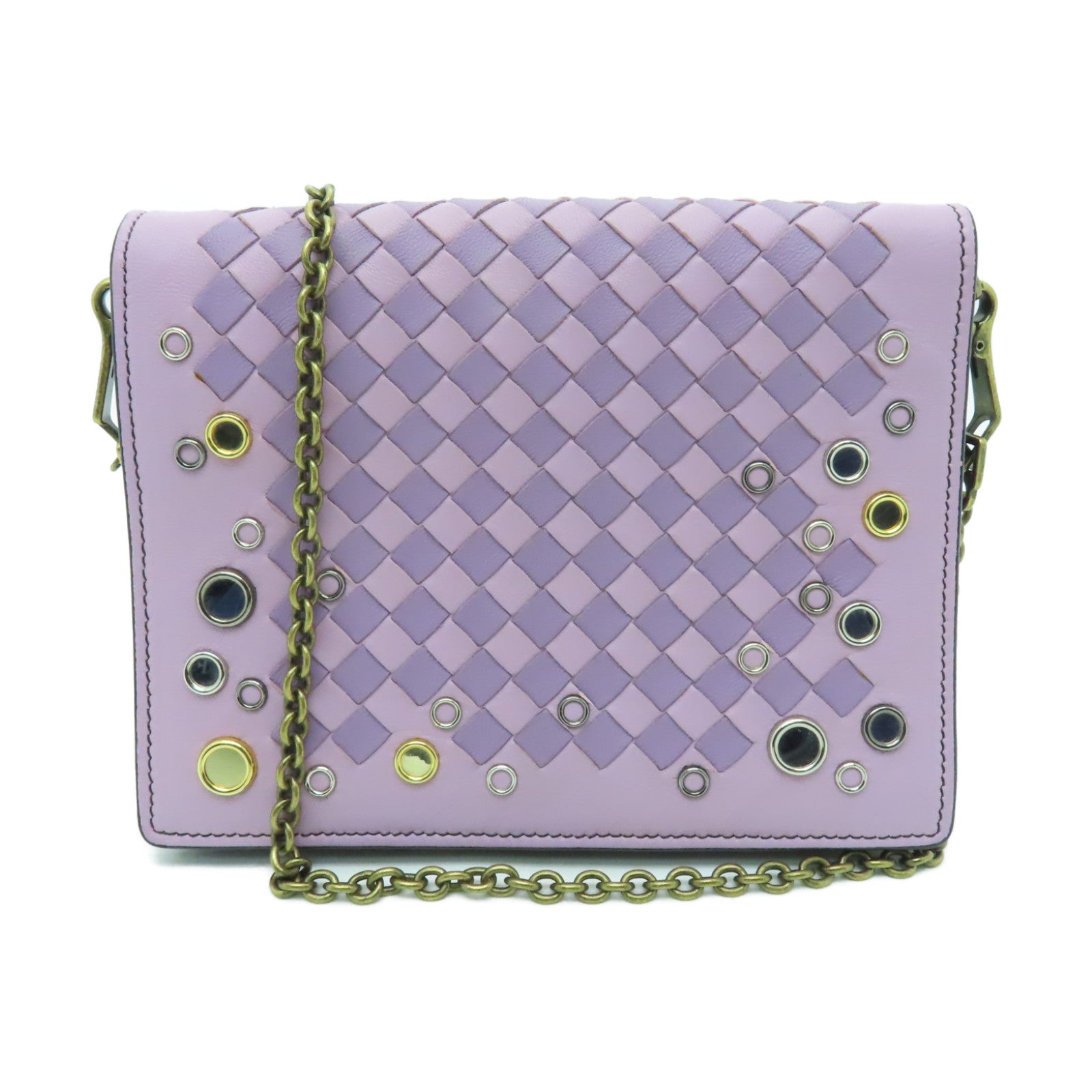 BOTTEGA VENETA 織紋皮革Chain Shoulder Bag金扣鏈帶肩背袋紫色