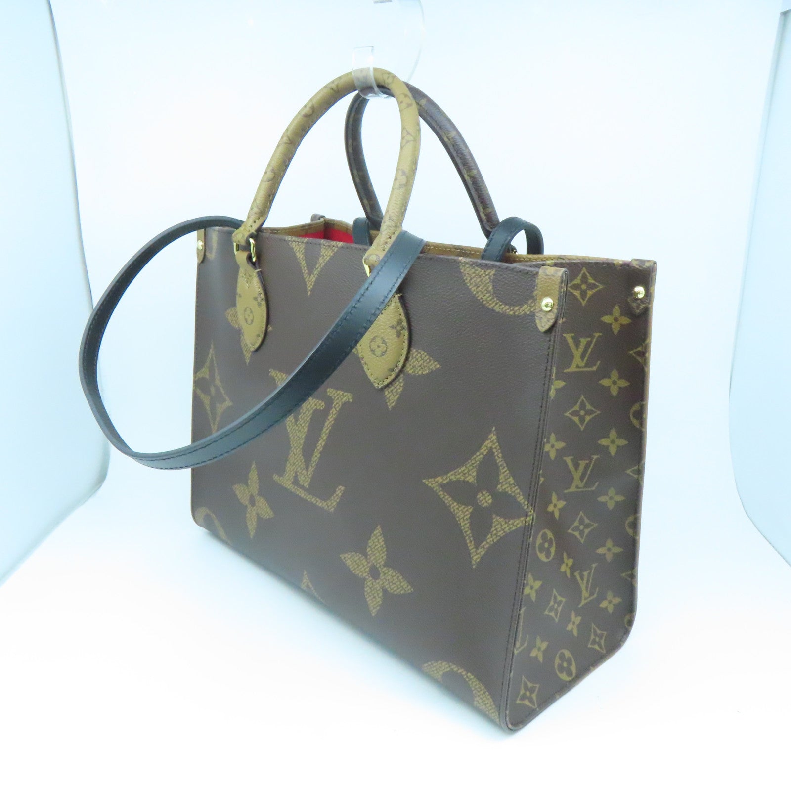LOUIS VUITTON Monogram Giant On The Go MM金扣手挽袋啡色