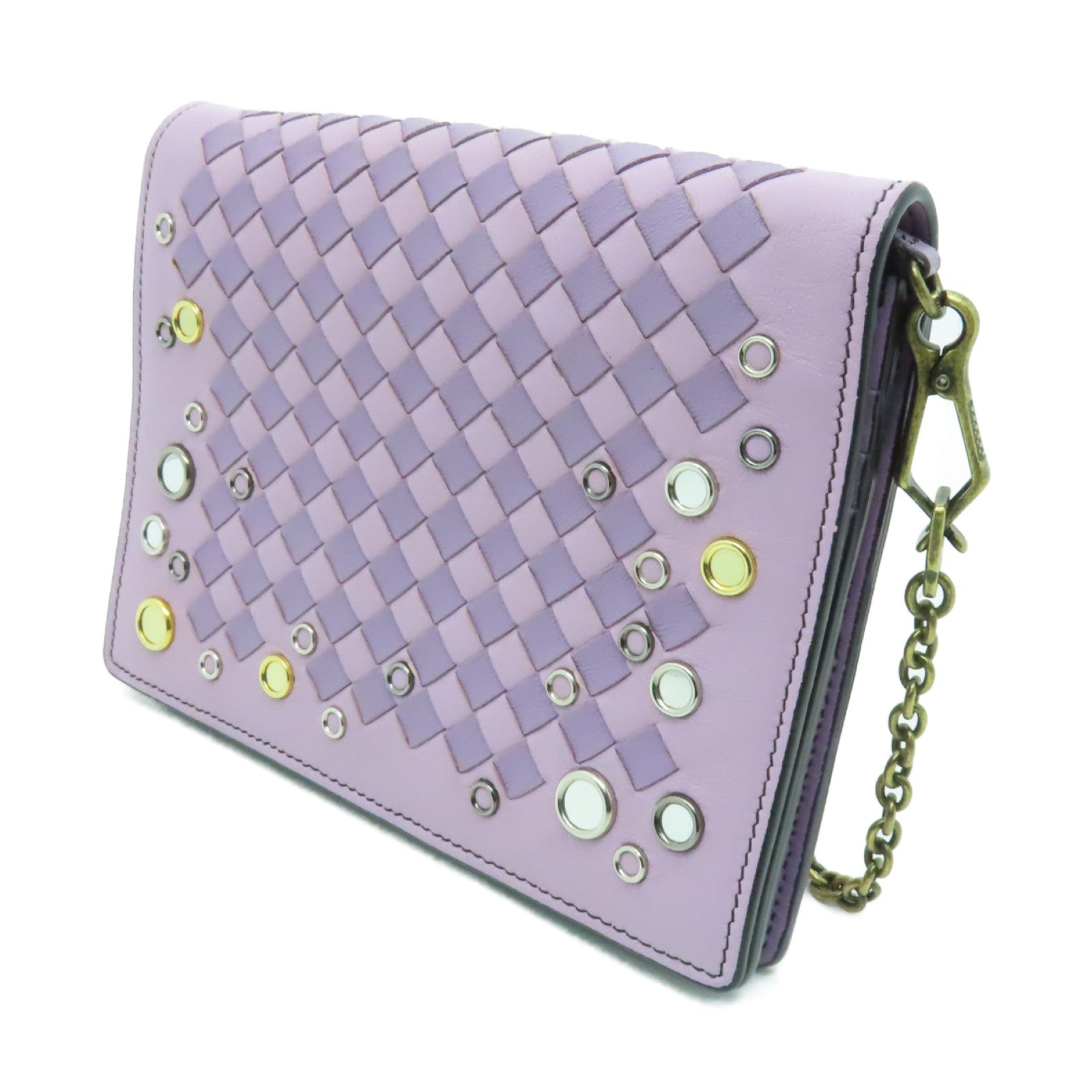 BOTTEGA VENETA 織紋皮革Chain Shoulder Bag金扣鏈帶肩背袋紫色