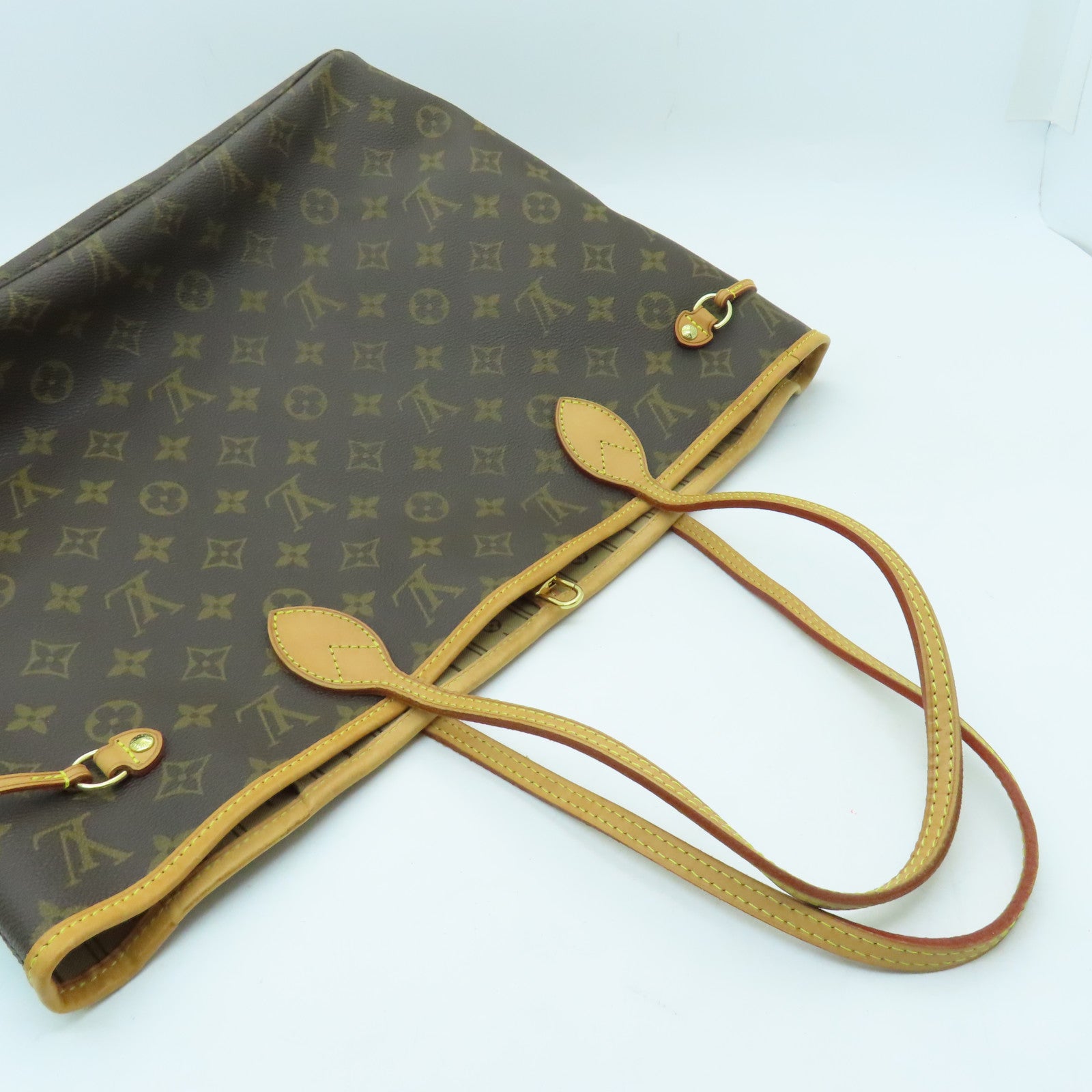 LOUIS VUITTON Monogram Neverfull MM gold buckle handle bag brown