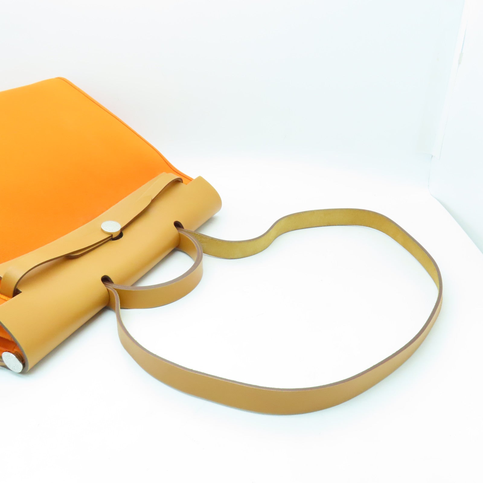 HERMES 【激減優惠】帆布Herbag MM銀扣手挽肩背兩用袋Feu橙色