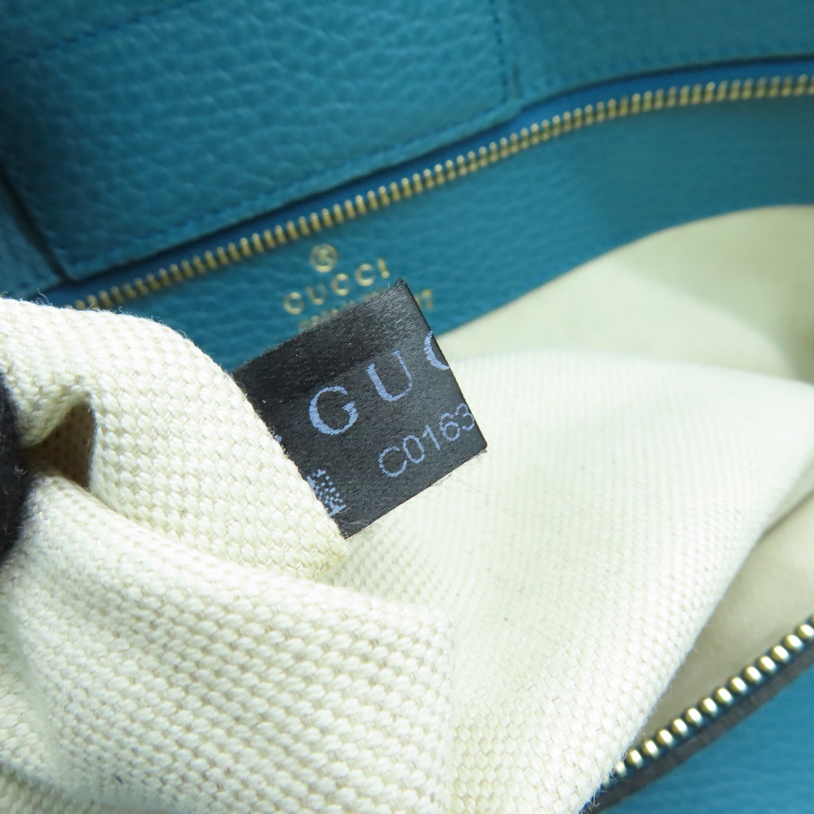 GUCCI Leather Shoulder Bag Gold Buckle Blue/Green