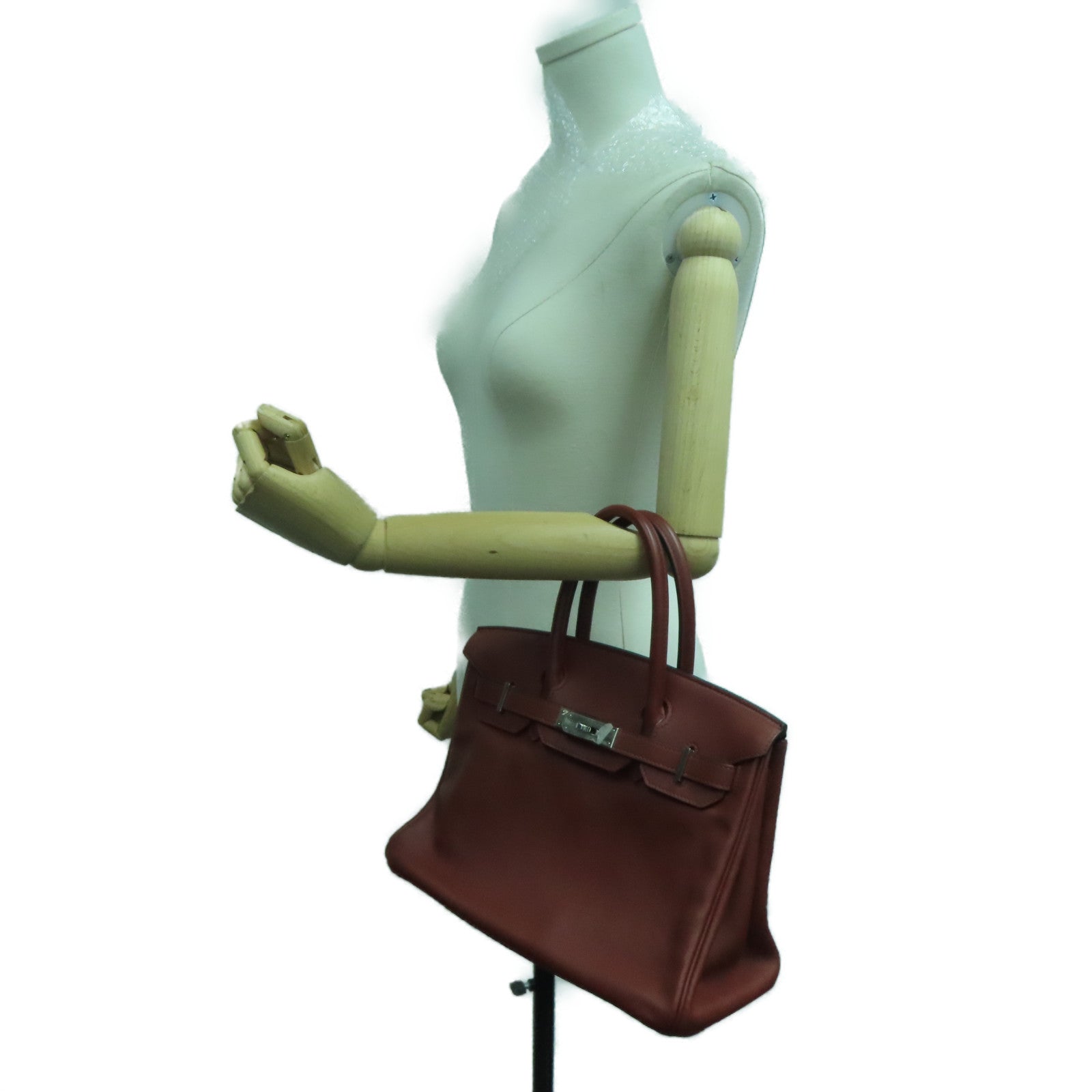 HERMES [Sharp Discount] Swift Leather Birkin 30 Silver Buckle Hand Bag Rough H/Brown