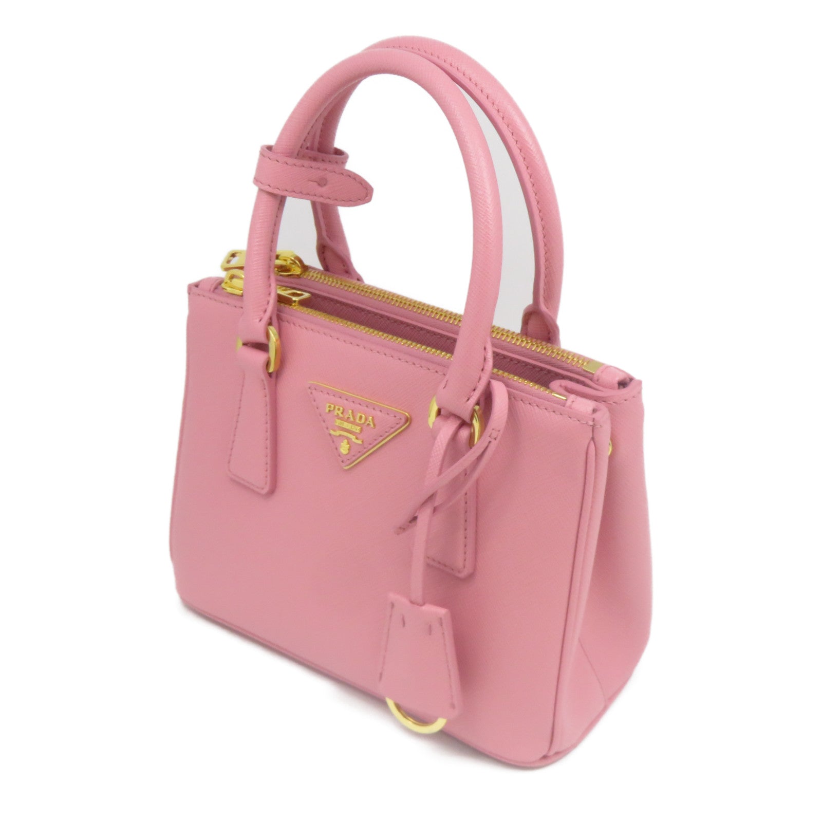 PRADA 牛皮皮革Saffiano Lux金扣手挽肩背兩用袋粉紅色