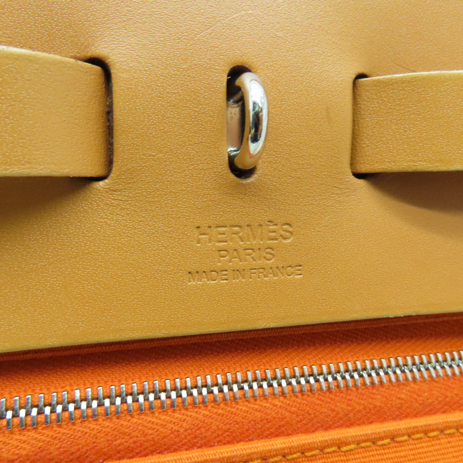 HERMES 【激減優惠】帆布Herbag MM銀扣手挽肩背兩用袋Feu橙色