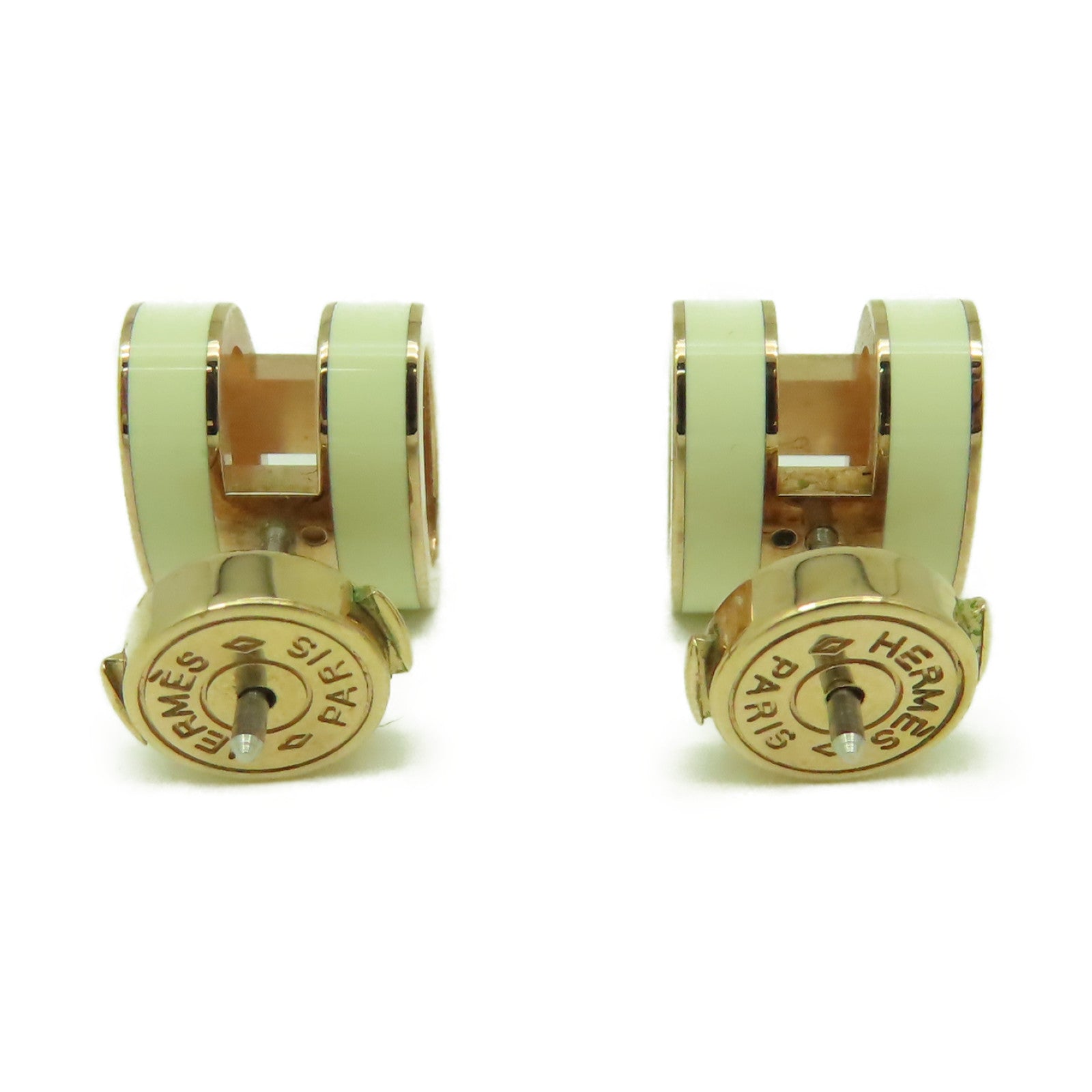 HERMES 金屬Pop H Earrings耳環白色/金色