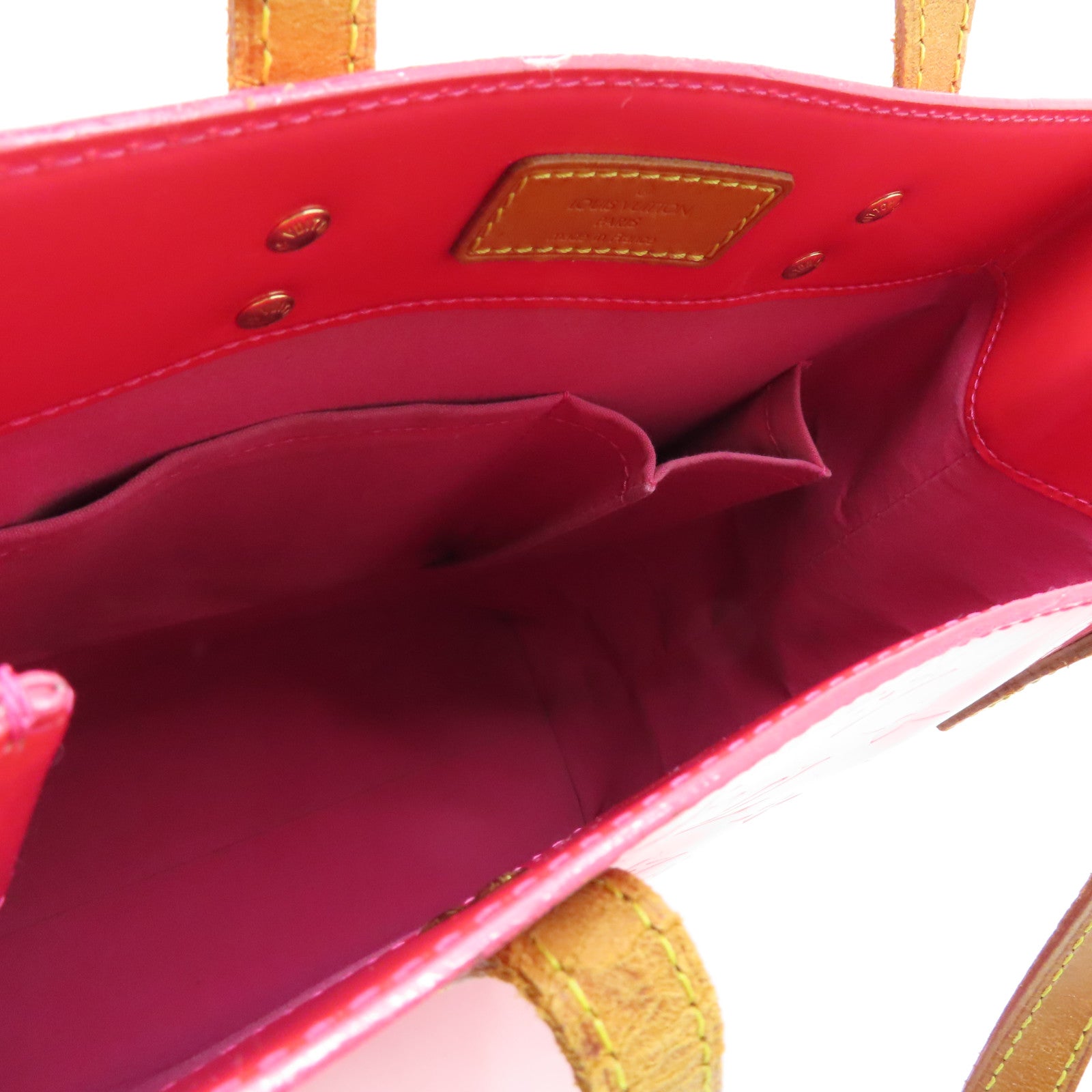 LOUIS VUITTON Vernis Lead MM Gold Buckle Hand Bag Pink