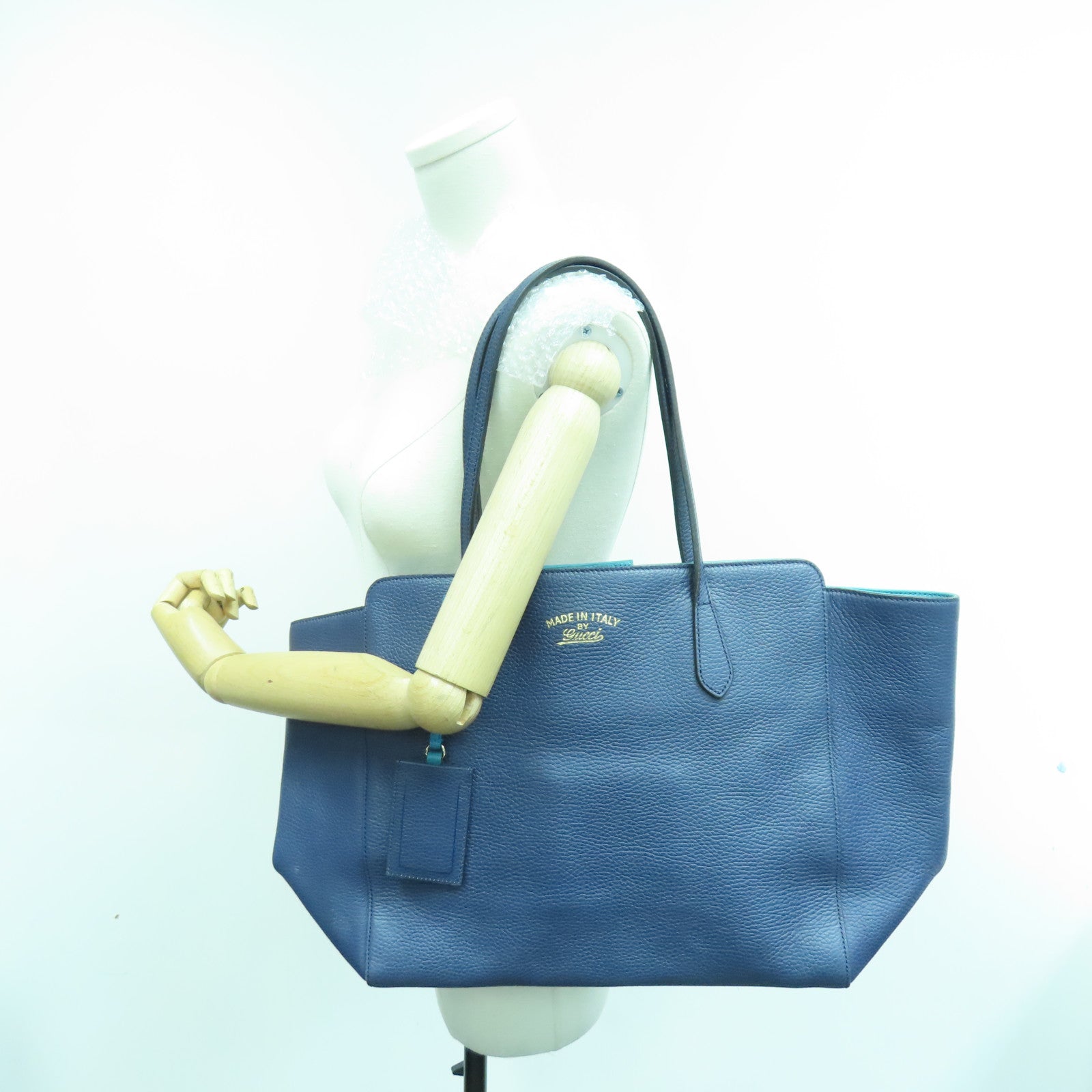 GUCCI Leather Shoulder Bag Gold Buckle Blue/Green