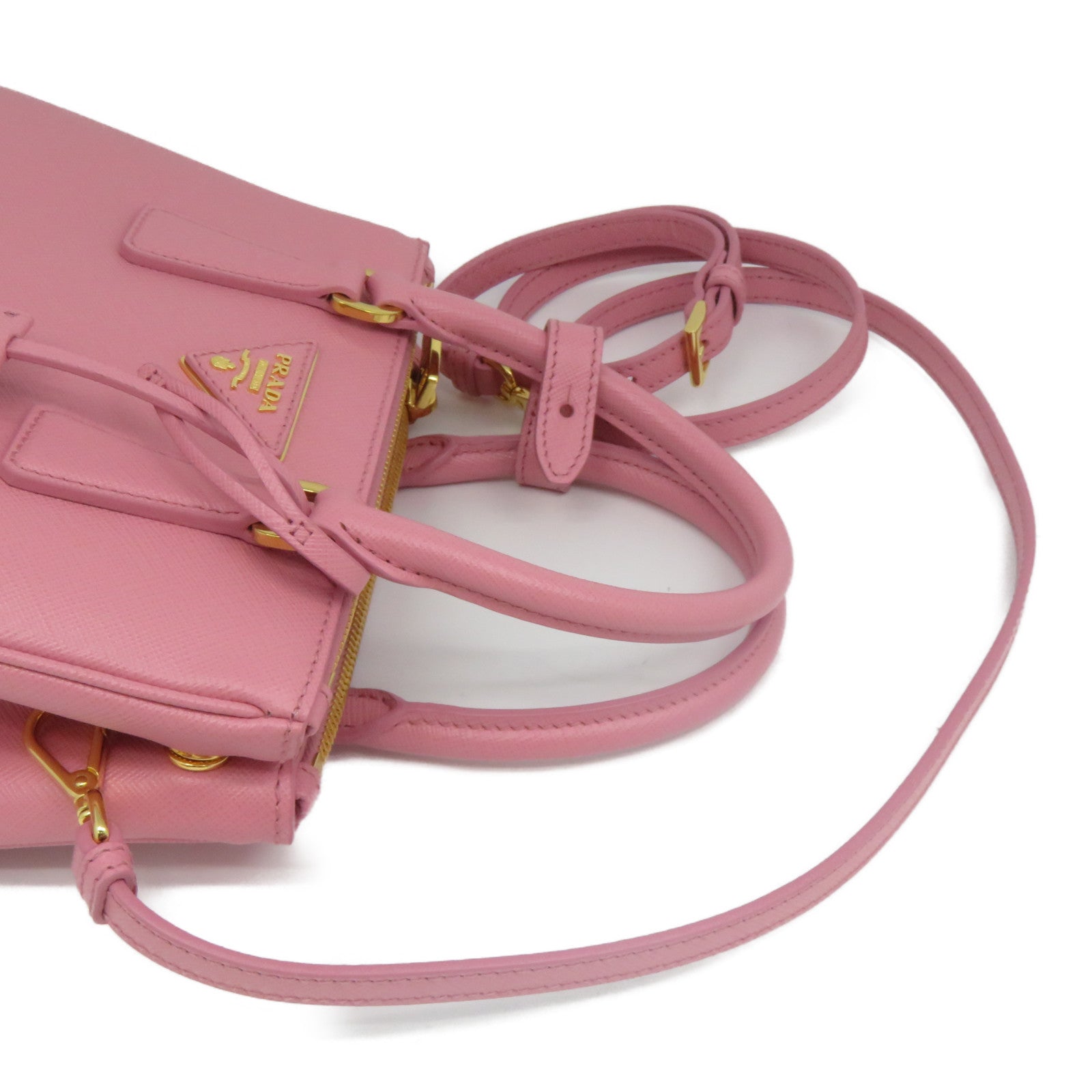 PRADA 牛皮皮革Saffiano Lux金扣手挽肩背兩用袋粉紅色