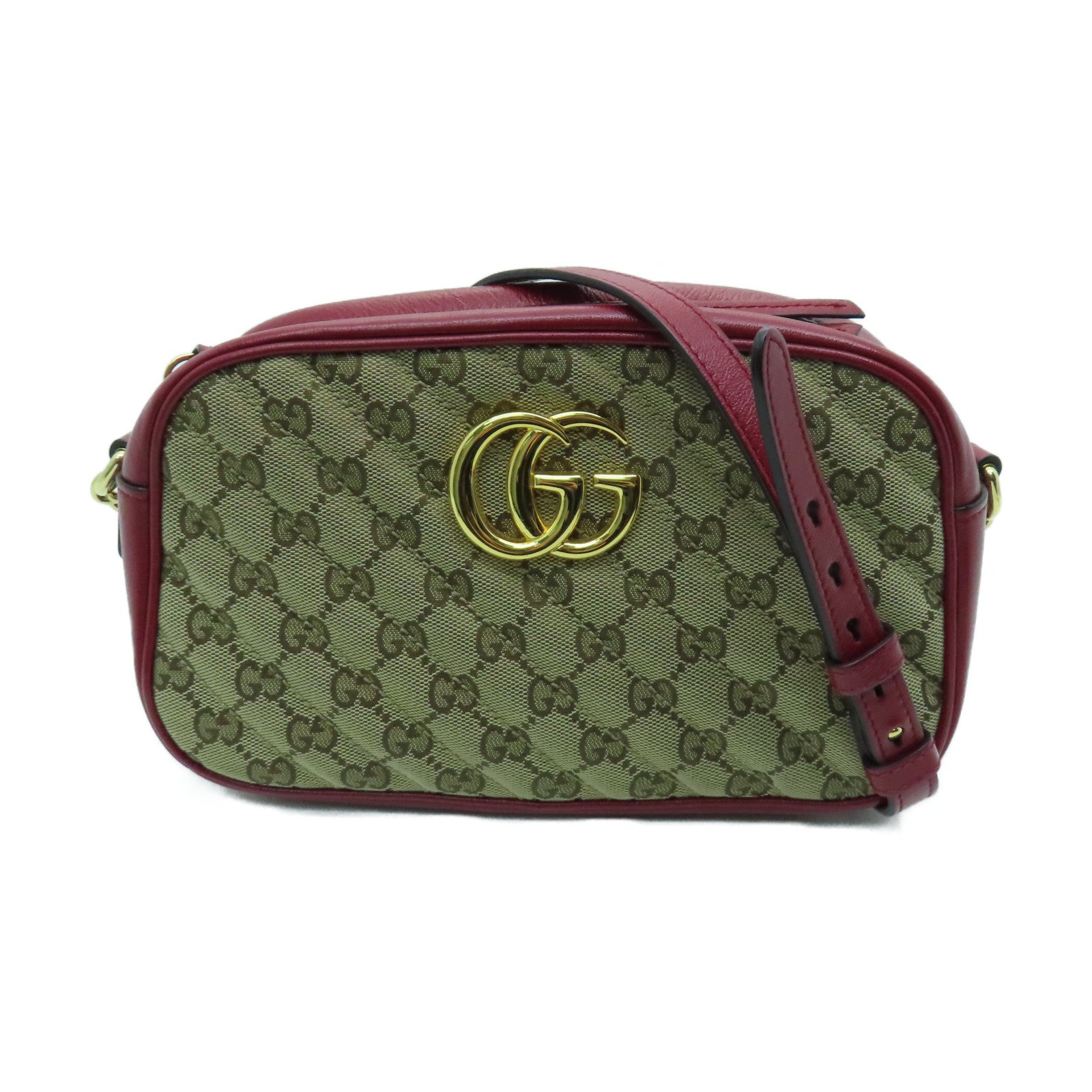GUCCI Canvas GG Marmont Gold Buckle Shoulder Bag Red/Brown