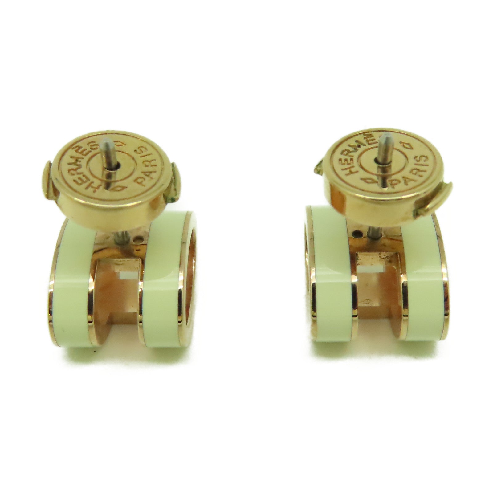 HERMES 金屬Pop H Earrings耳環白色/金色