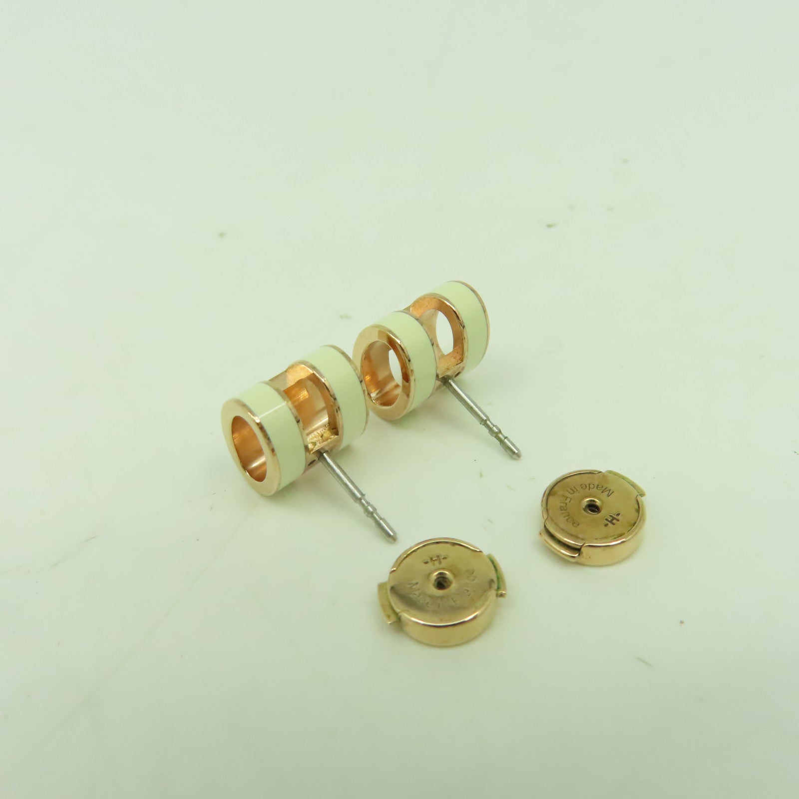 HERMES 金屬Pop H Earrings耳環白色/金色