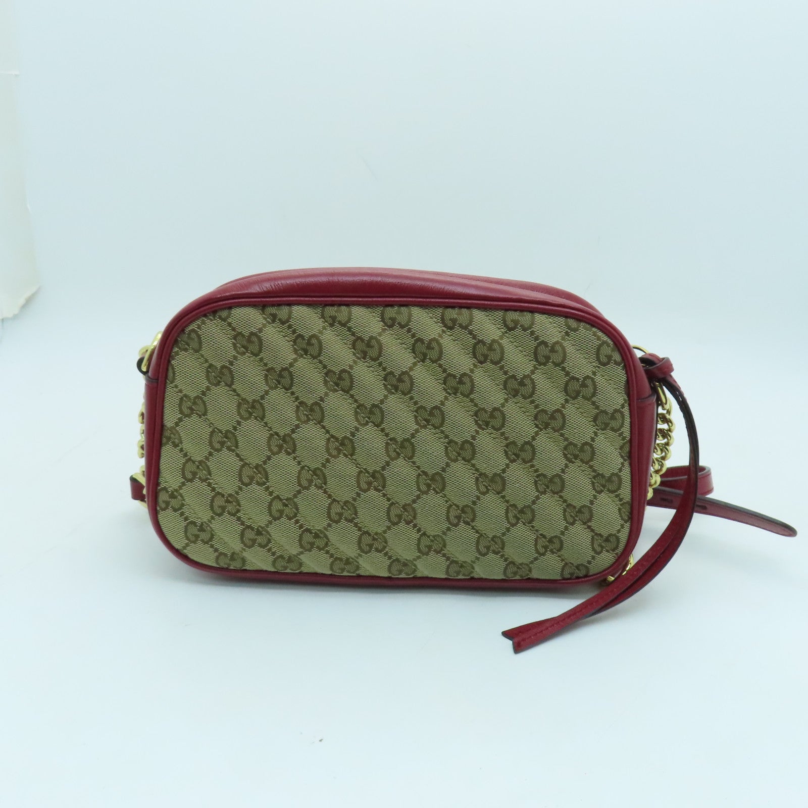 GUCCI Canvas GG Marmont Gold Buckle Shoulder Bag Red/Brown