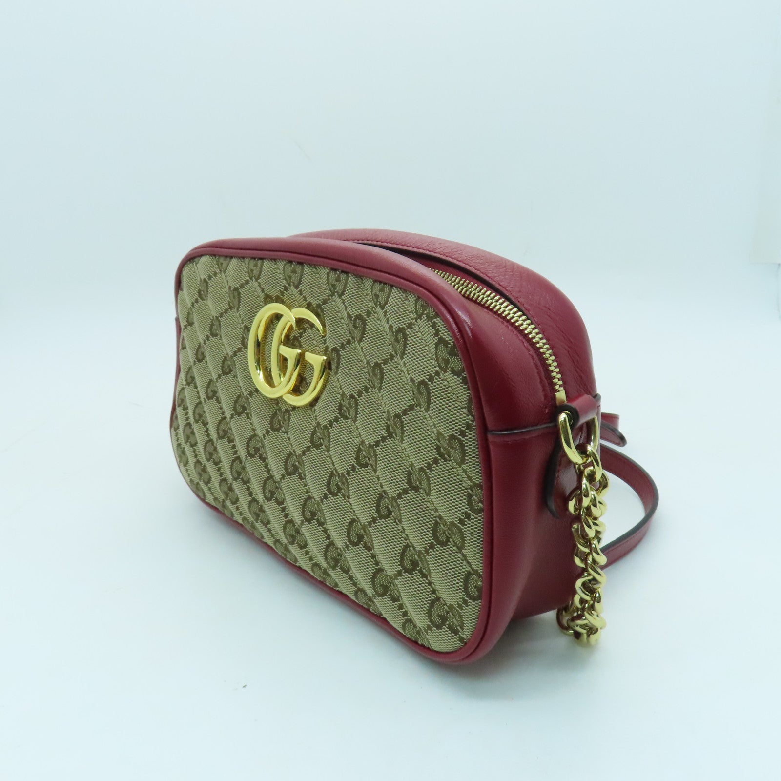 GUCCI Canvas GG Marmont Gold Buckle Shoulder Bag Red/Brown