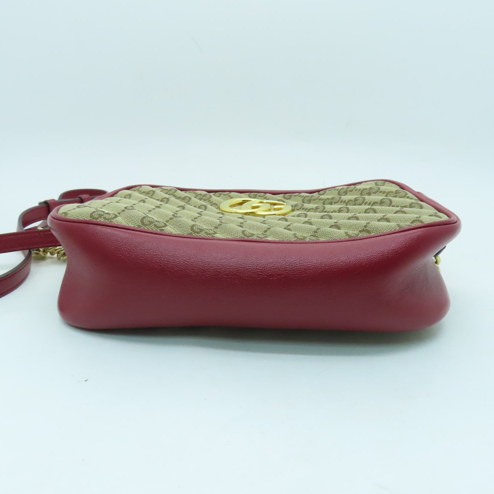 GUCCI Canvas GG Marmont Gold Buckle Shoulder Bag Red/Brown