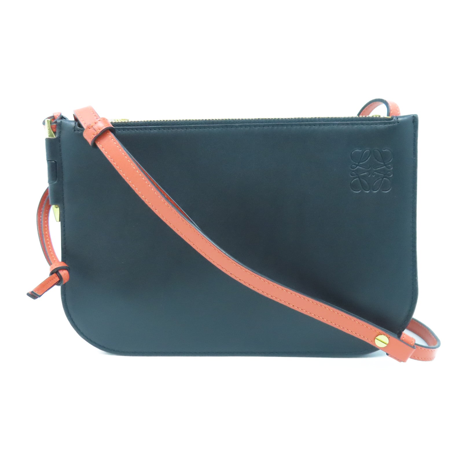 LOEWE Leather Gate Double Gold Buckle Shoulder Bag Orange Black