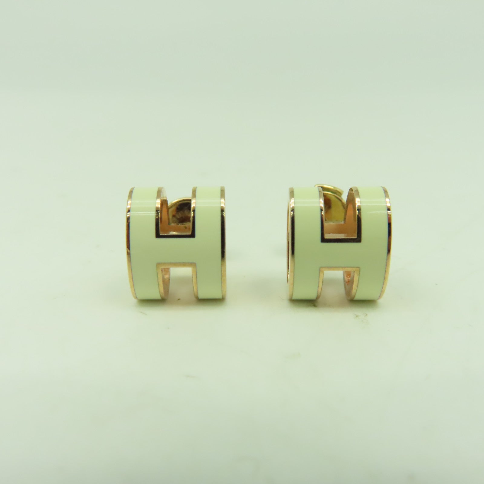 HERMES 金屬Pop H Earrings耳環白色/金色
